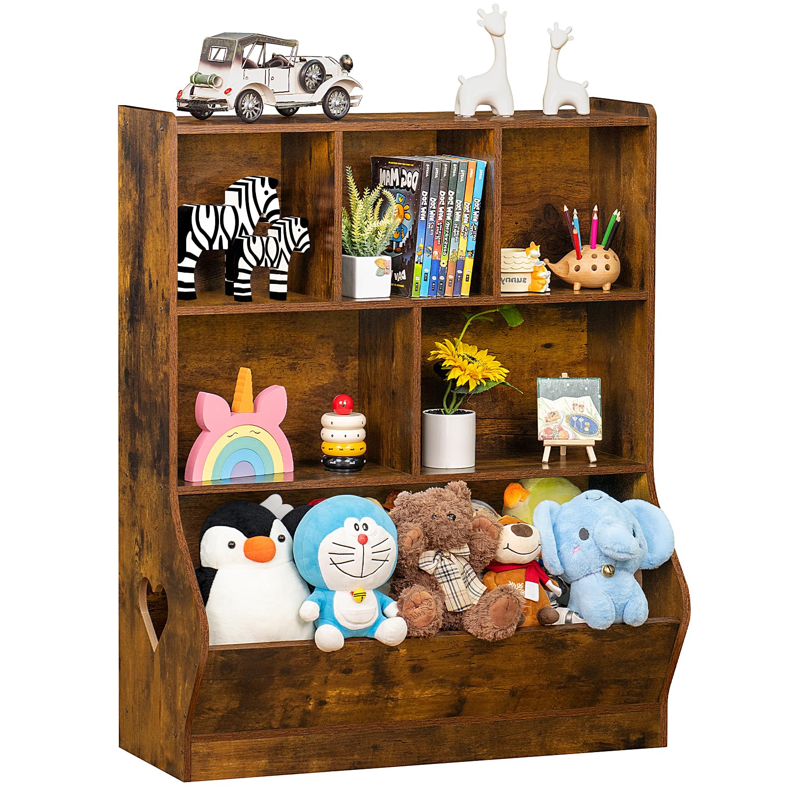Lerliuo 3-Tier Kids Toy Storage Organizer & Bookcase - 7 Cubby Toy Shelf Cabinet for Playroom, Bedroom, Nursery - 29.53
