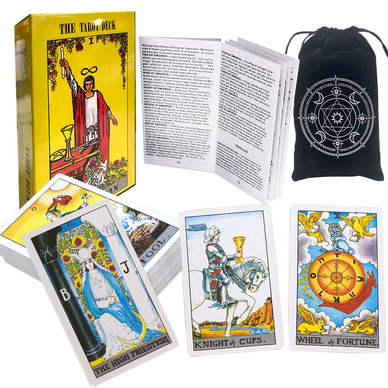 AIEWEV Tarot Card Deck Set - 78 Fortune Telling Cards with Guidebook & Black Velvet Pouch for Beginners | Divination, Spiritual Guidance & Meditation Practice
