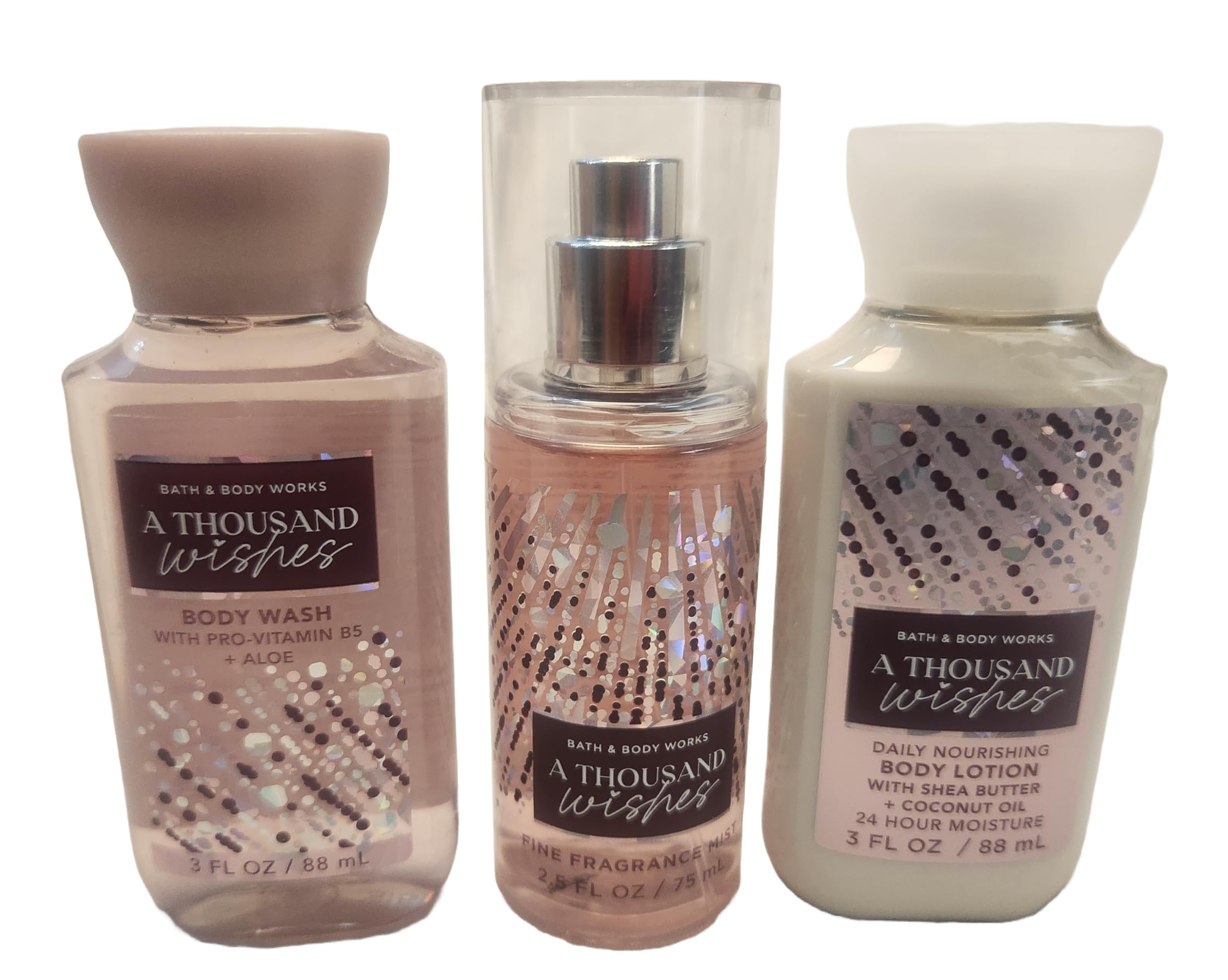 Travel-Sized Bath & Body Gift Set - 3pc Mini Shower Gel, Lotion & Fragrance Mist (A Thousand Wishes) - Perfect for Travel & Gifting