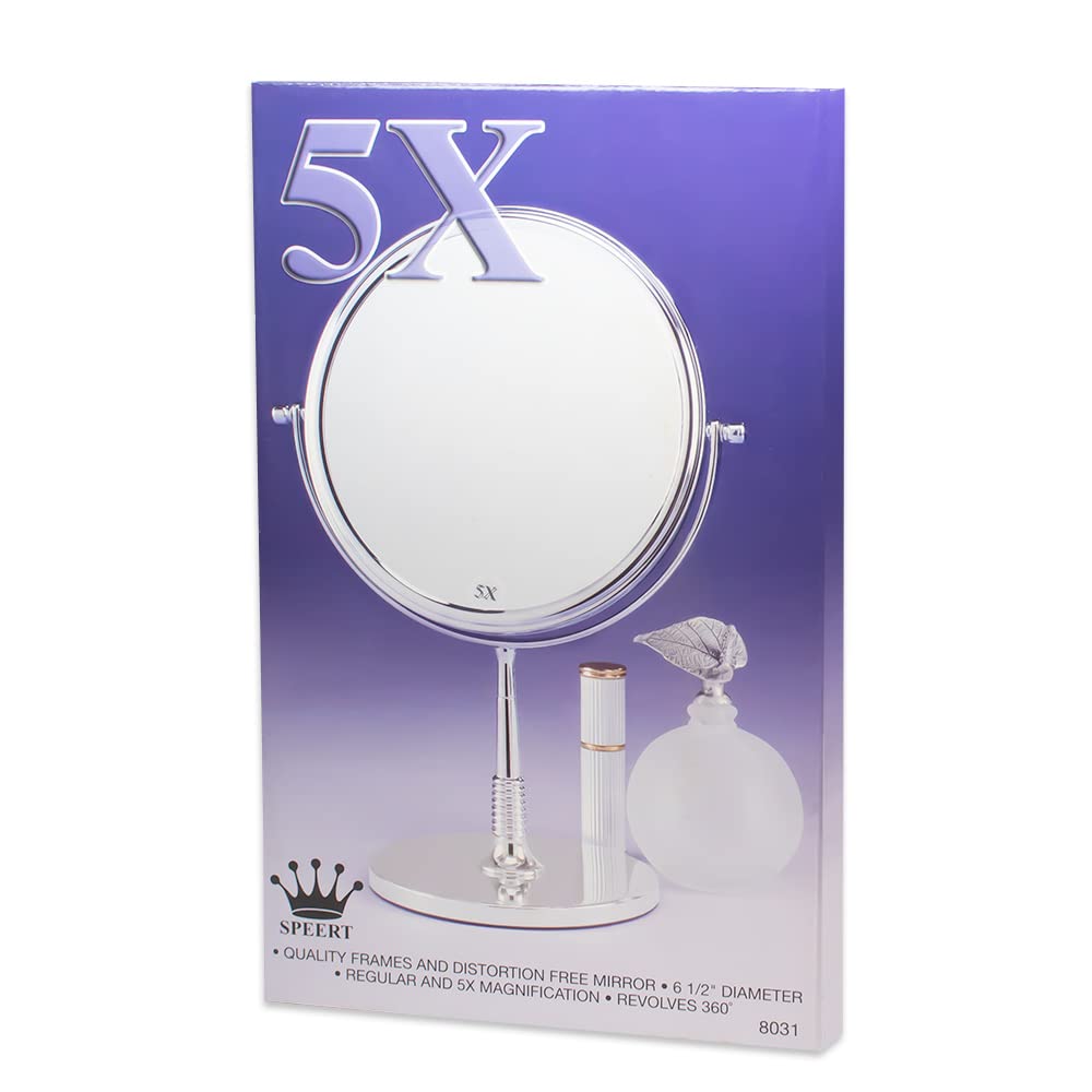 Calabria 8031 1X 5X Magnifying Makeup Mirror - Chrome Silver Vanity Mirror for Desk, Tabletop & Bathroom Sink - Perfect for Makeup Application, Skincare & Shaving