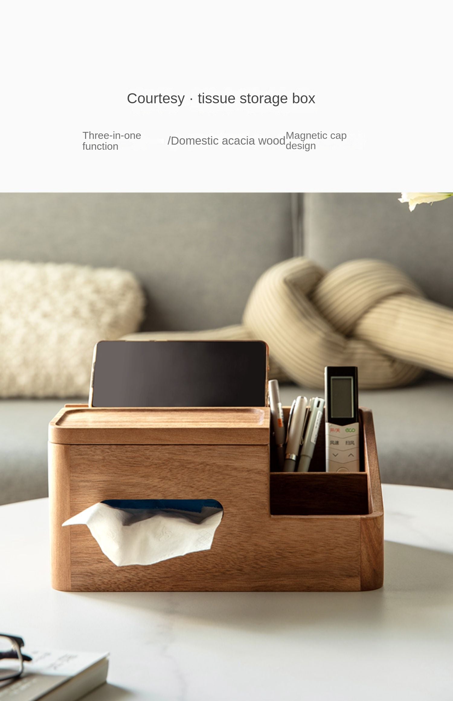 Premium Black Walnut & Acacia Solid Wood Multi-Functional Tissue Box Holder - Handcrafted Home Decor for Living Room, Bedroom & Office