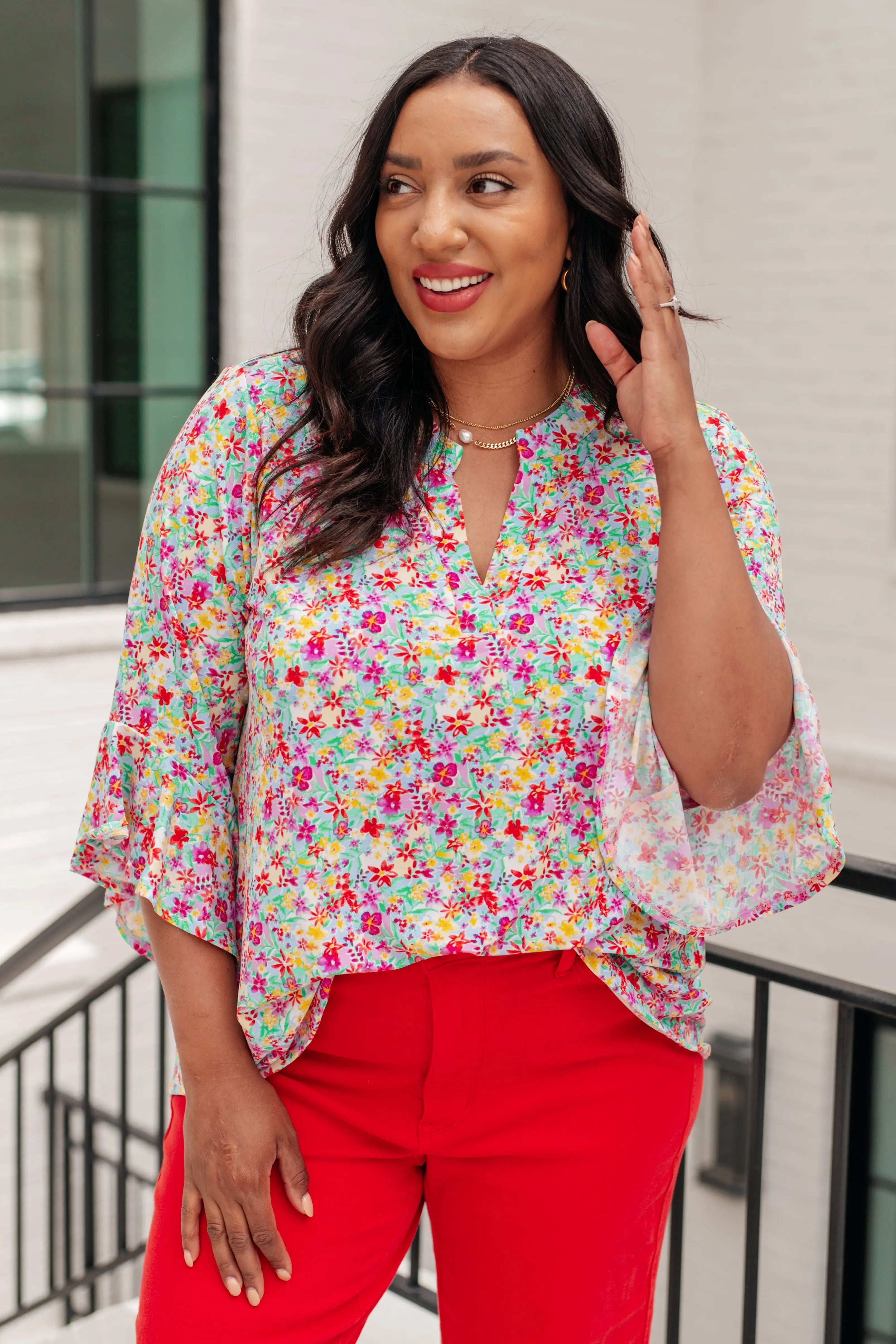 Lizzy Bell Sleeve Top - Women's Floral Blouse in Lavender & Multi Colors | Perfect for Spring Outfits, Casual Wear & Office Attire