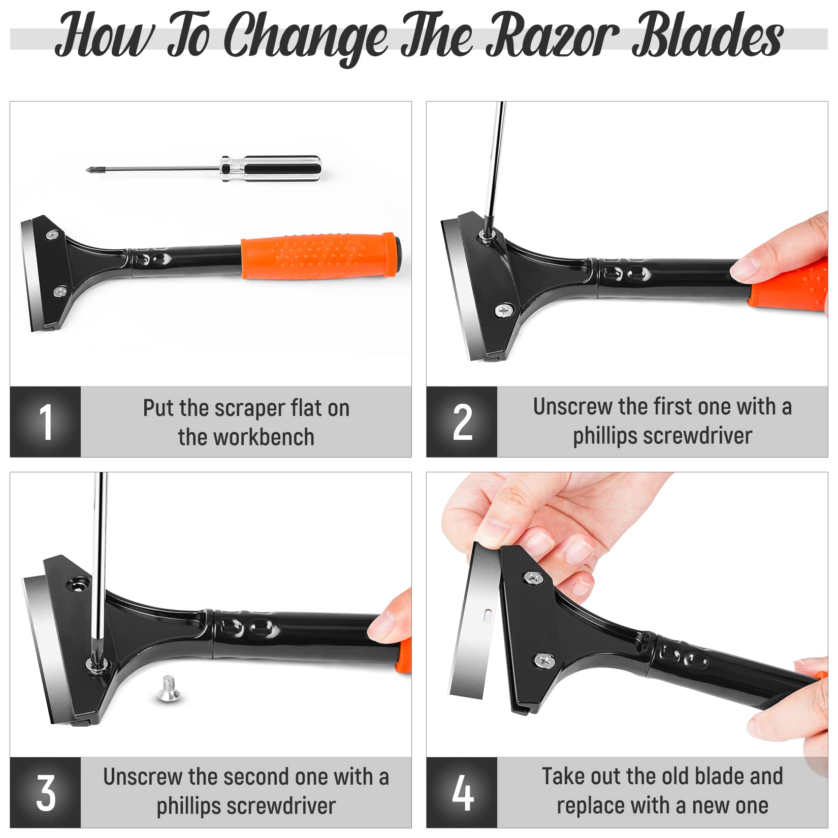 DIYSELF Razor Blade Scraper Tool - Heavy Duty Stainless Steel Window, Tile & Floor Cleaner - Perfect for Glass, Stove Top, Cooktop, Oven, Aquarium - Removes Paint, Decals, Stickers, Gum & Glue - Ideal for Home Cleaning & DIY Projects