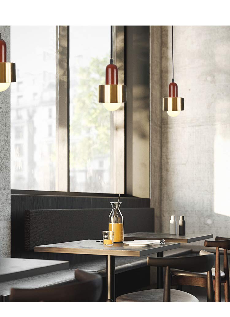 Dimmable Modern J-Type Track Light with Wooden Handle & Gold Lampshade - Compatible with Juno Track System - Mini Pendant Lighting for Kitchen Island, Dining Room & Bar Counter - Customizable 3-Light Hanging Fixture Set