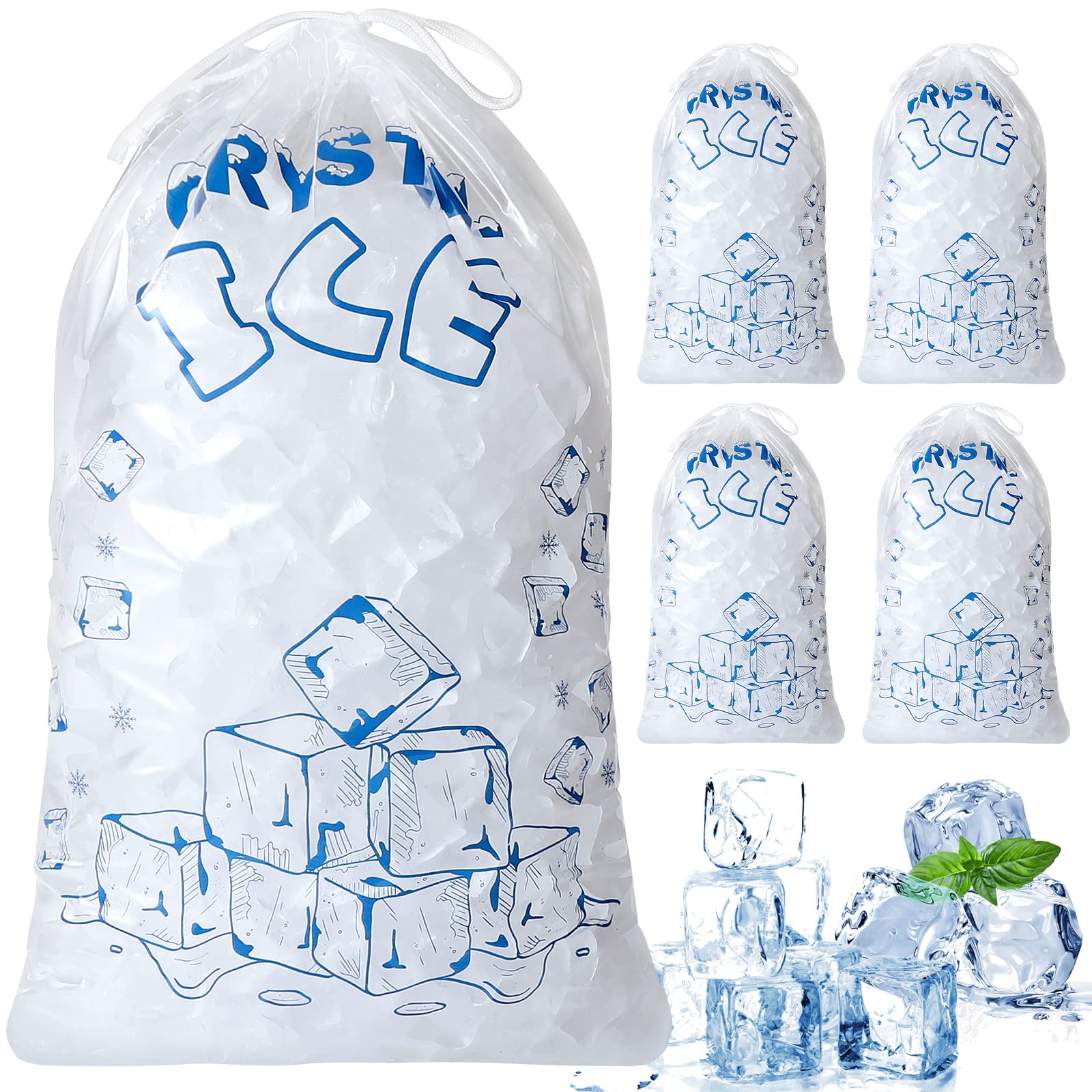 8 lb Ice Bags with Drawstring - 50 Pack Heavy Duty Reusable Ice Cube Bags for Ice Machines | Portable Freezer Storage & Cooler Organizer | Perfect for Parties, Camping, and Beverage Service