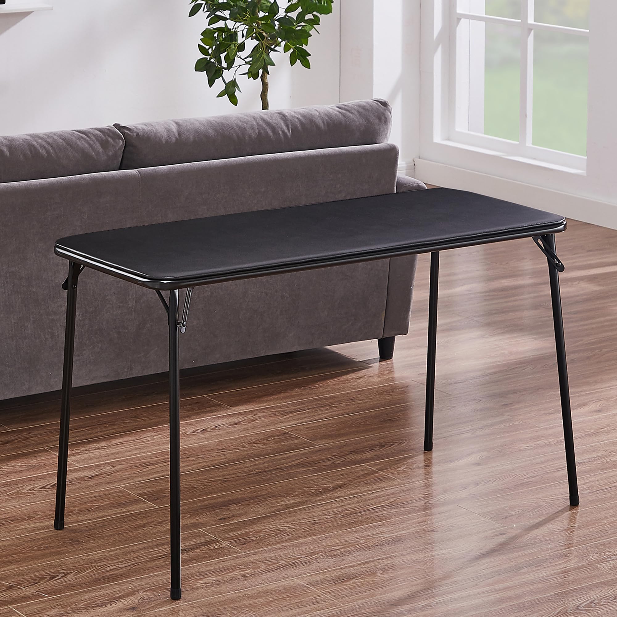 VECELO 47-Inch Folding Table Desk with Collapsible Legs & Vinyl Upholstery - No Assembly Needed, Sturdy Metal Frame in Black - Perfect for Home Office, Dorm Room, Camping & Outdoor Events
