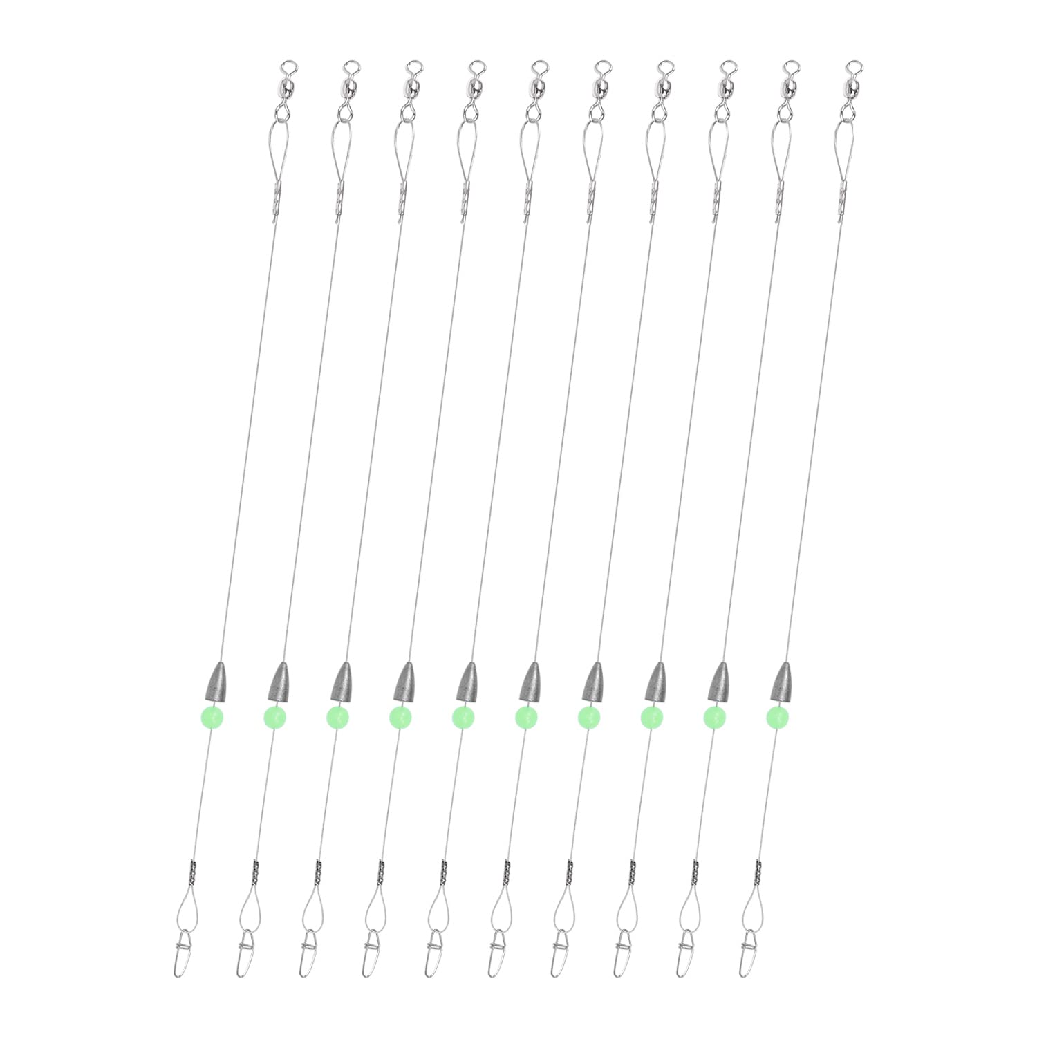 Premium Carolina Fishing Rigs - 12 Inch Steel Leaders with 1/6oz, 1/4oz, 1/2oz Weights (10 Pack) - Pre-Rigged Bass & Catfish Setup for Freshwater & Saltwater Fishing