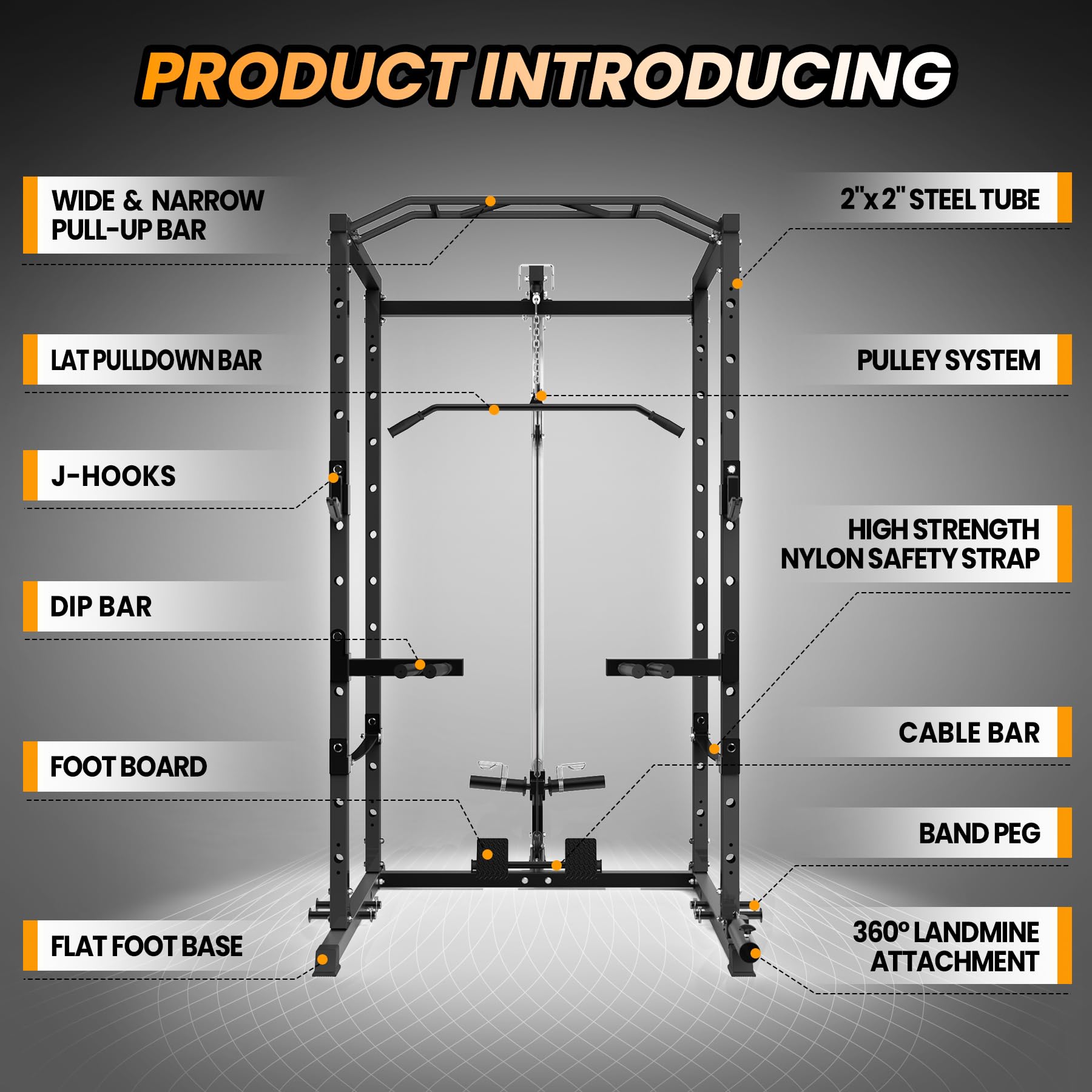 1600LBS Power Cage Squat Rack with Dip Bar & Cable Pulley System - Heavy Duty Stainless Steel Home Gym Equipment for Weight Training, Strength Workouts & CrossFit - Perfect for Garage Gym & Home Fitness