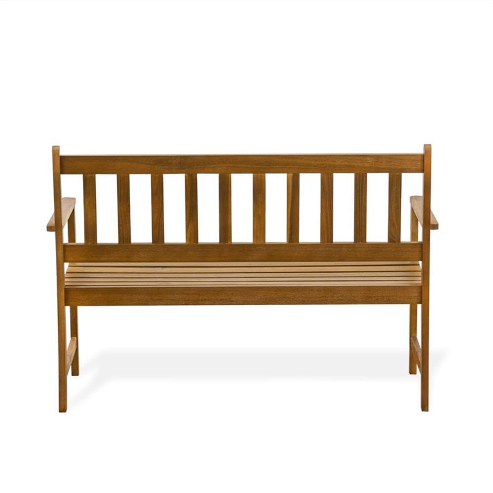 East West Furniture Belmont Wooden Patio Bench with Backrest - 48x22x33 Inch Acacia Wood Outdoor Bench, Natural Oil Finish - Perfect for Garden, Deck, Porch and Backyard Relaxation