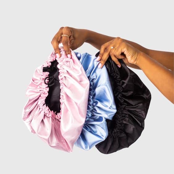 SIMMI Adjustable Silk Sleep Cap for Curly Hair with 3 Satin Scrunchies - Soft Bonnet for Nighttime Hair Protection & Styling (Black) | Perfect for Natural Hair, Braids, Wigs & Bedtime Hair Care