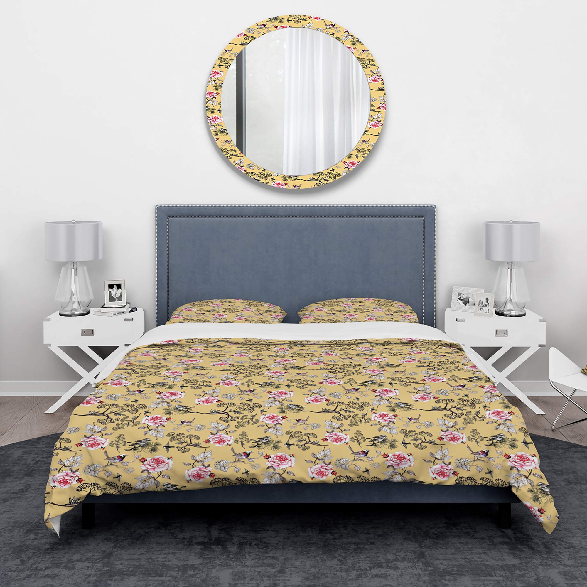 Floral Birds Duvet Cover Set King - Nautical Coastal Bedding for All Seasons