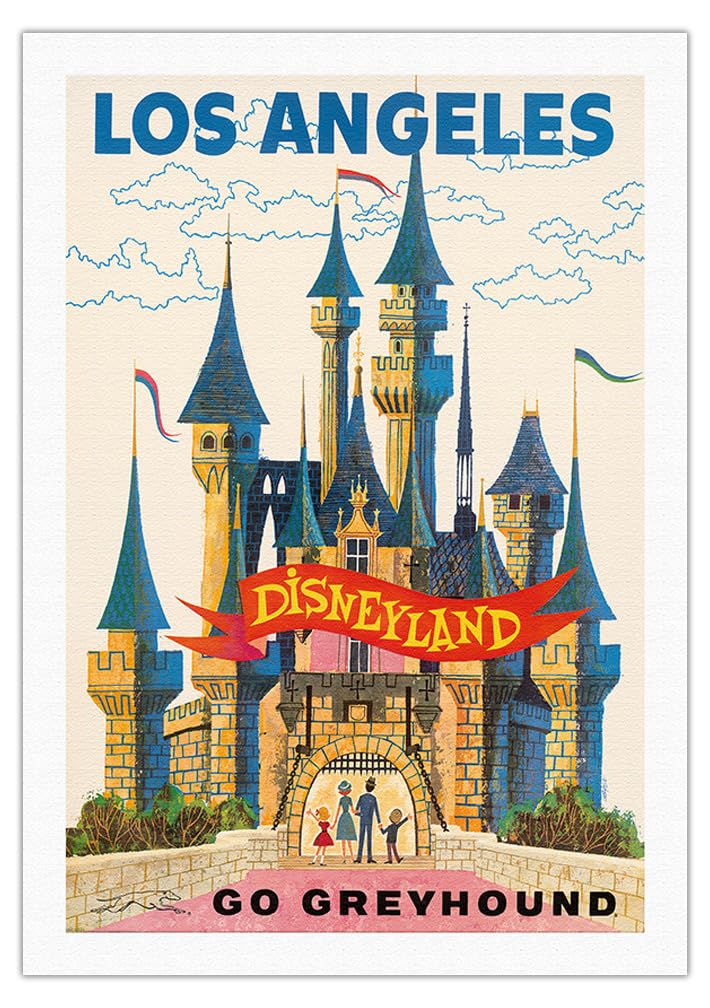 Vintage Disneyland California Travel Poster - 1950s Greyhound Bus Lines Retro Art Print - 27x40 Inch Rolled Canvas Wall Decor for Home, Office & Disney Fan Collections