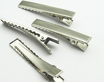 50pcs Silver Crocodile Alligator Hair Clips - 4.5cm (45mm) Blank Hair Slides for DIY Hair Accessories, Braids, Extensions & Updos - Bulk Pack for Salons & Hair Stylists