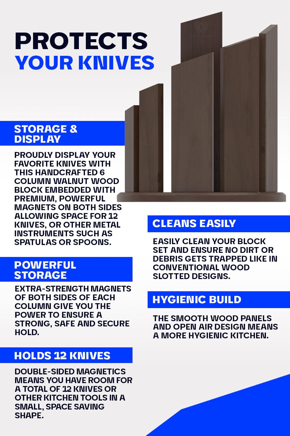Dalstrong Magnetic Knife Block - Premium Double-Sided Walnut Knife Holder for 12-Piece Knife Set - 'Dragon Spire' Professional Kitchen Display Stand - Perfect for Home Chefs & Cooking Enthusiasts - Ideal for Kitchen Countertop Organization & Knife Storage