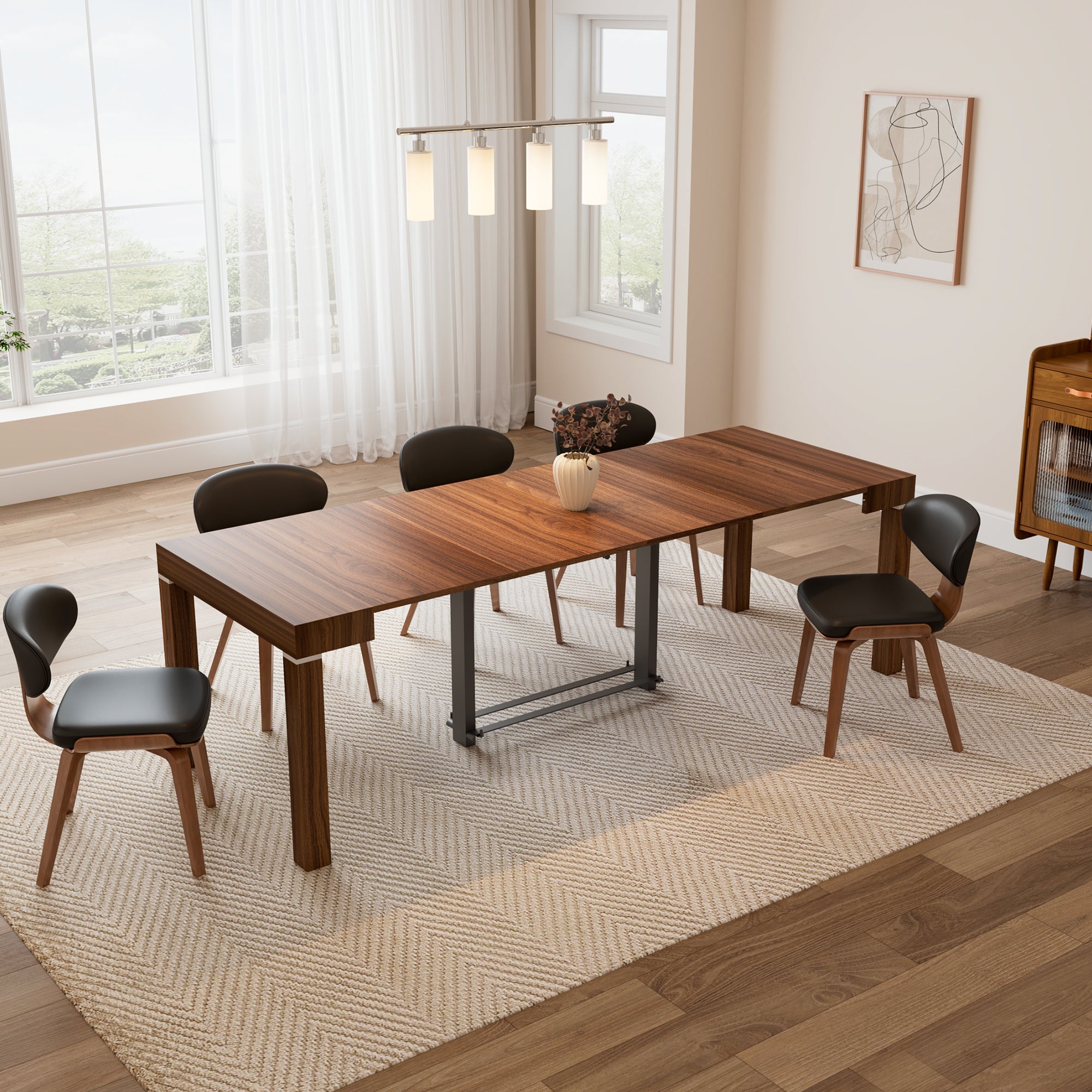 Extendable Dining Table 39 to 98 Inches - Solid Walnut Wood Expandable Table for Large Families & Entertaining Guests | Perfect for Dining Rooms, Kitchens & Open Floor Plans