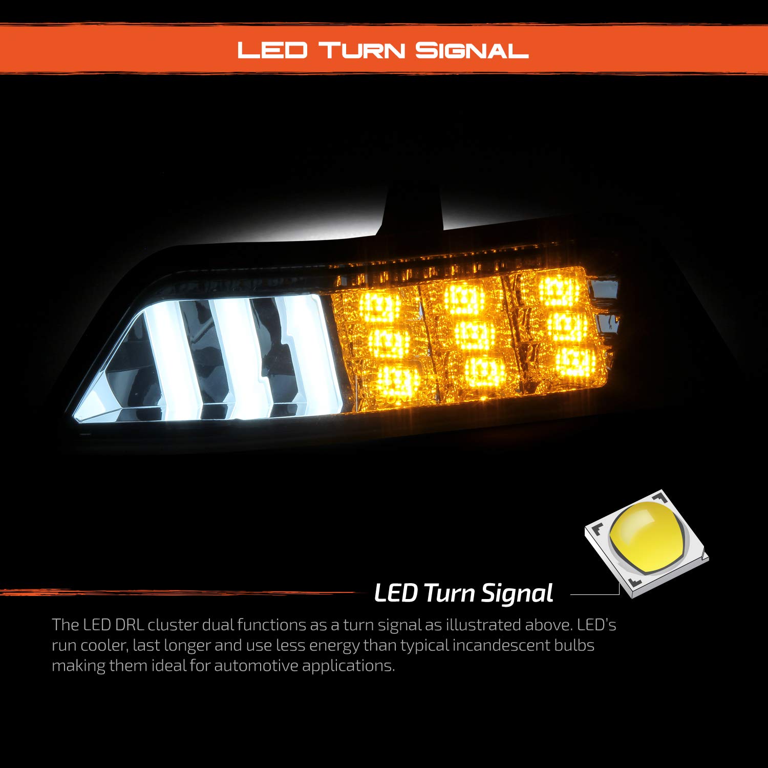 AKKON Smoked LED Front Bumper Lights for 2015-2017 Ford Mustang - Sequential Turn Signal & Parking Lamp Pair (Left+Right) | DRL Upgrade for Enhanced Visibility & Style