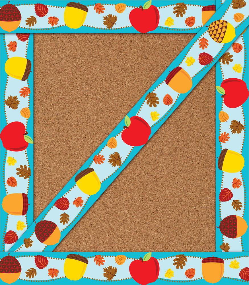 Apples & Acorns Straight Borders - Decorative Classroom Bulletin Board Trim for Fall and Back to School Decor