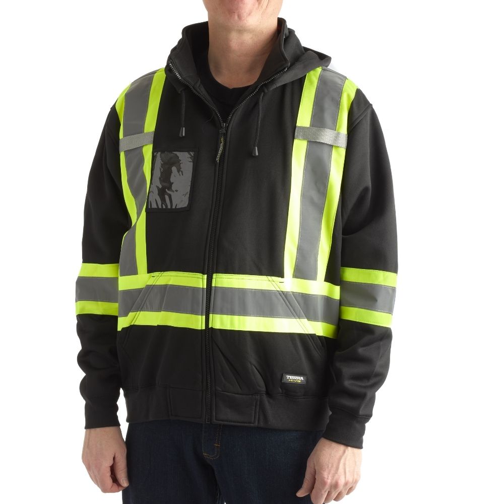 Terra Hi-Vis Polyester Fleece Work Hoodie 116506BK - Black Safety Jacket for Construction, Road Work & Outdoor Winter Activities