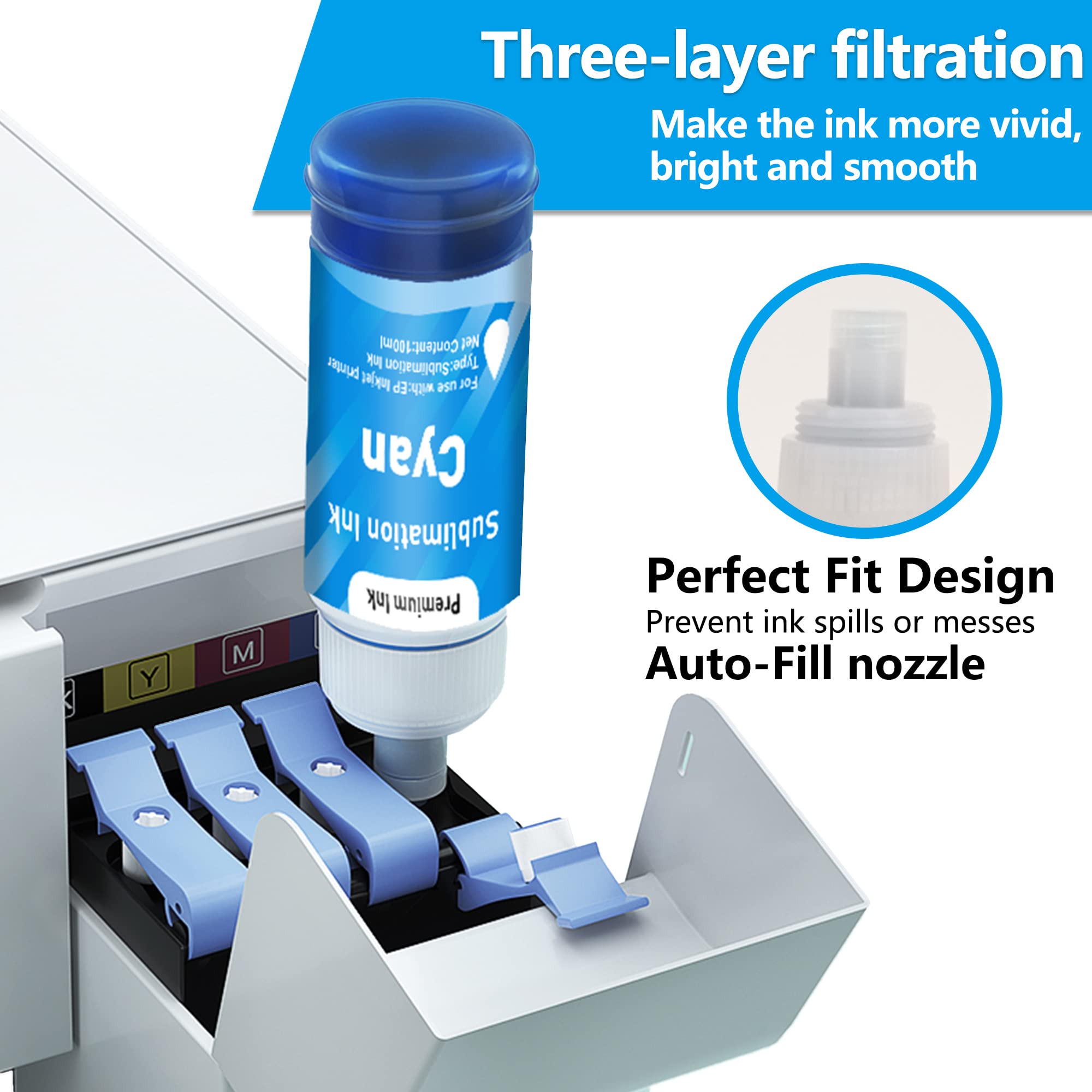 5x100ML Sublimation Ink Refill for Epson Printers - Heat Transfer for Mugs & T-Shirts