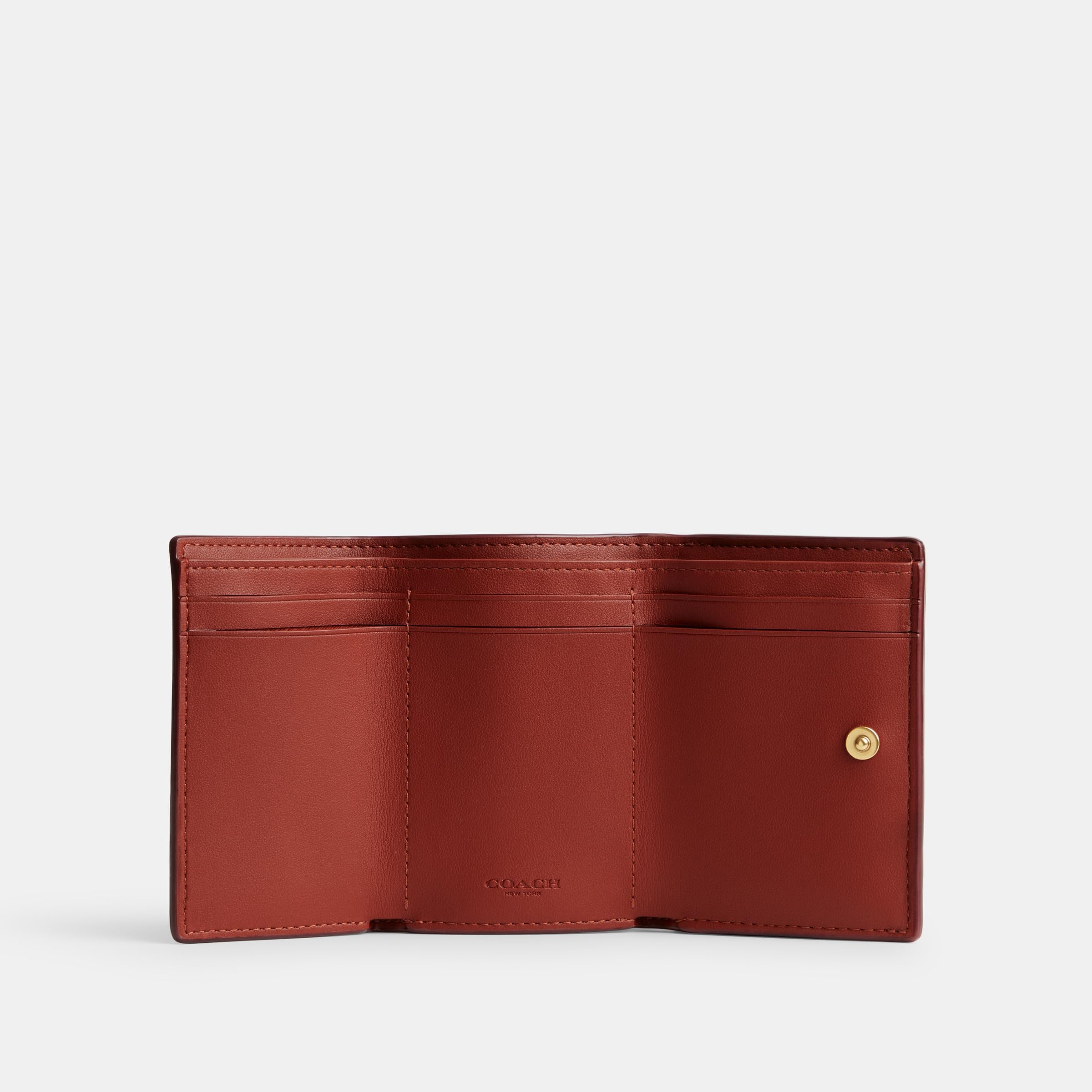 Coach Women's Essential Coated Canvas Signature Mini Trifold Wallet - B4/Tan Rust (One Size) | Compact & Stylish RFID-Blocking Wallet for Everyday Use, Travel & Gift Giving
