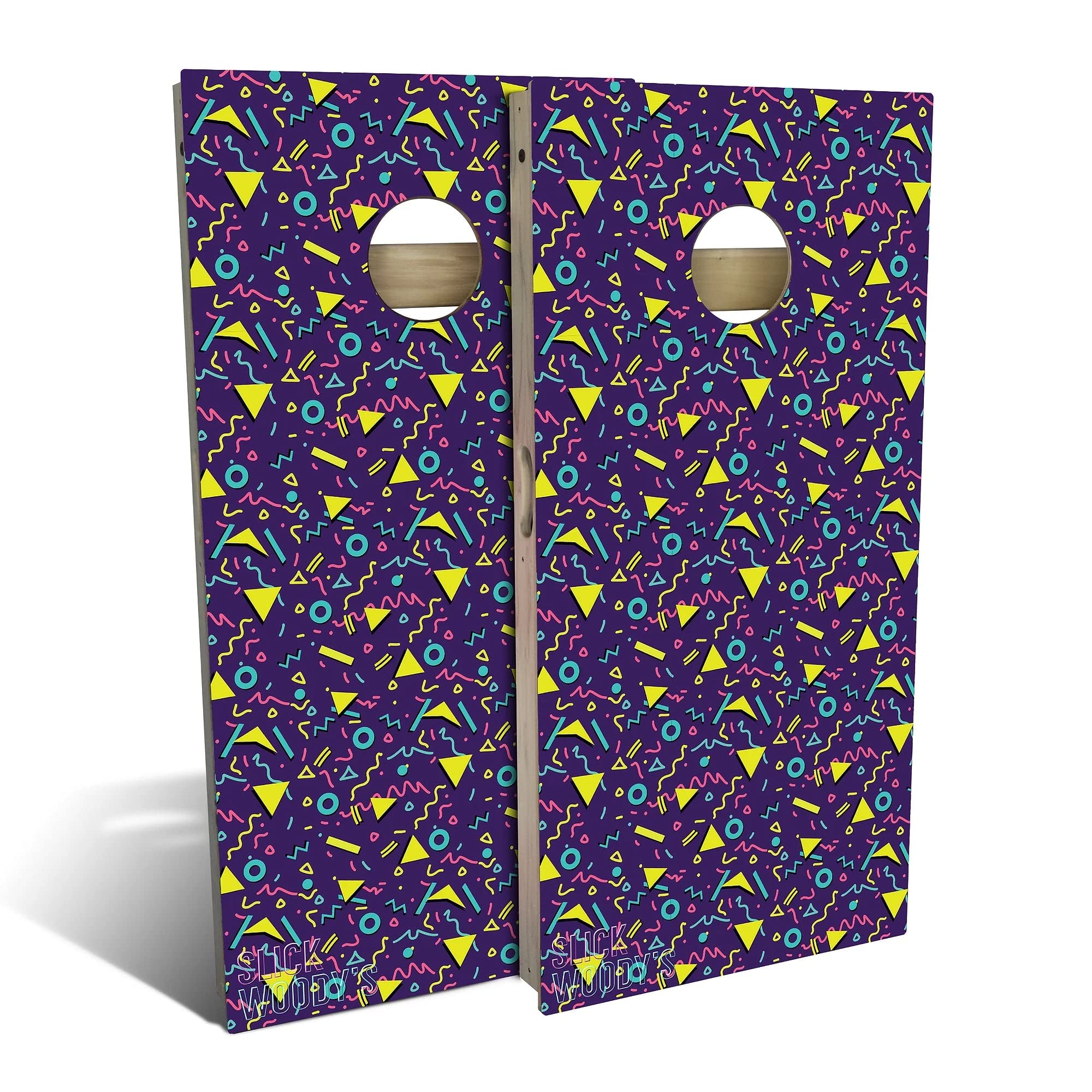 Skip's Garage 80s Retro Purple Cornhole Game Set - Premium Solid Wood Custom Cornhole Boards - Made in USA - Choose Size & Accessories - Perfect for Backyard Parties, Tailgating & Outdoor Games