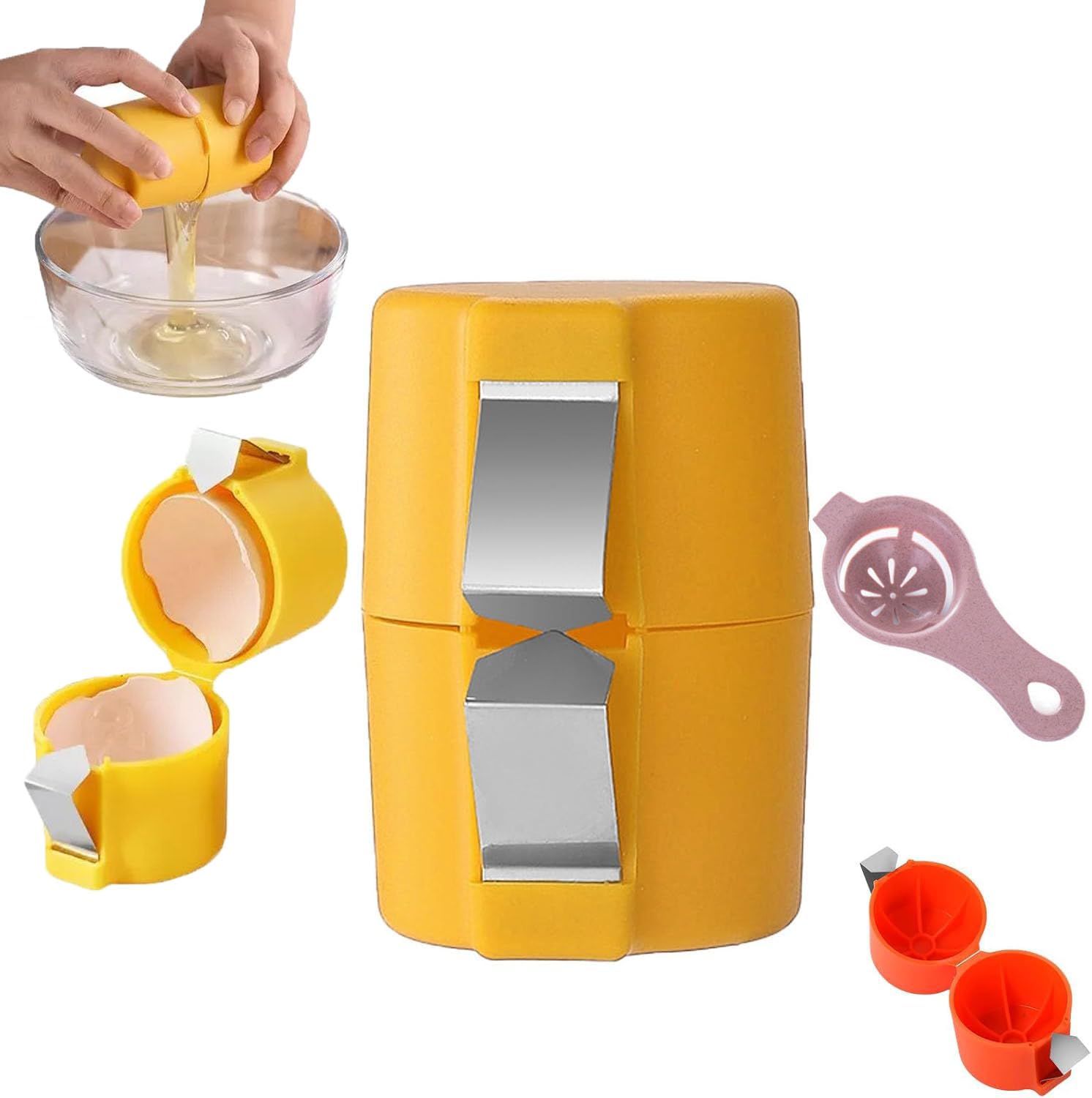 Premium Egg Shell Opener - Handheld Egg Cracker Tool for Raw Eggs | Multifunctional Egg Breaker & Separator | Perfect for Cooking, Baking, Camping & Kitchen Use (1PC, Yellow)
