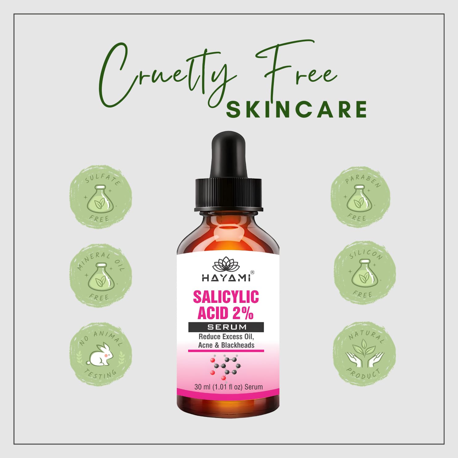 Hayami 2% Salicylic Acid Face Serum - Oil Control & Acne Treatment for Oily & Acne-Prone Skin - Reduces Blackheads, Excess Sebum & Prevents Breakouts - Perfect for Daily Skincare Routine & Blemish-Prone Skin Care