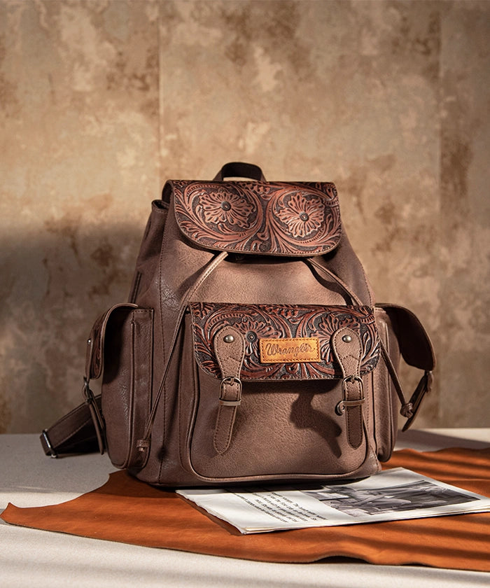 Wrangler Floral Tooled Concealed Carry Backpack for Women & Men - Tactical EDC Hiking Daypack with Hidden Gun Pocket - Perfect for Outdoor Adventures, Travel & Everyday Use