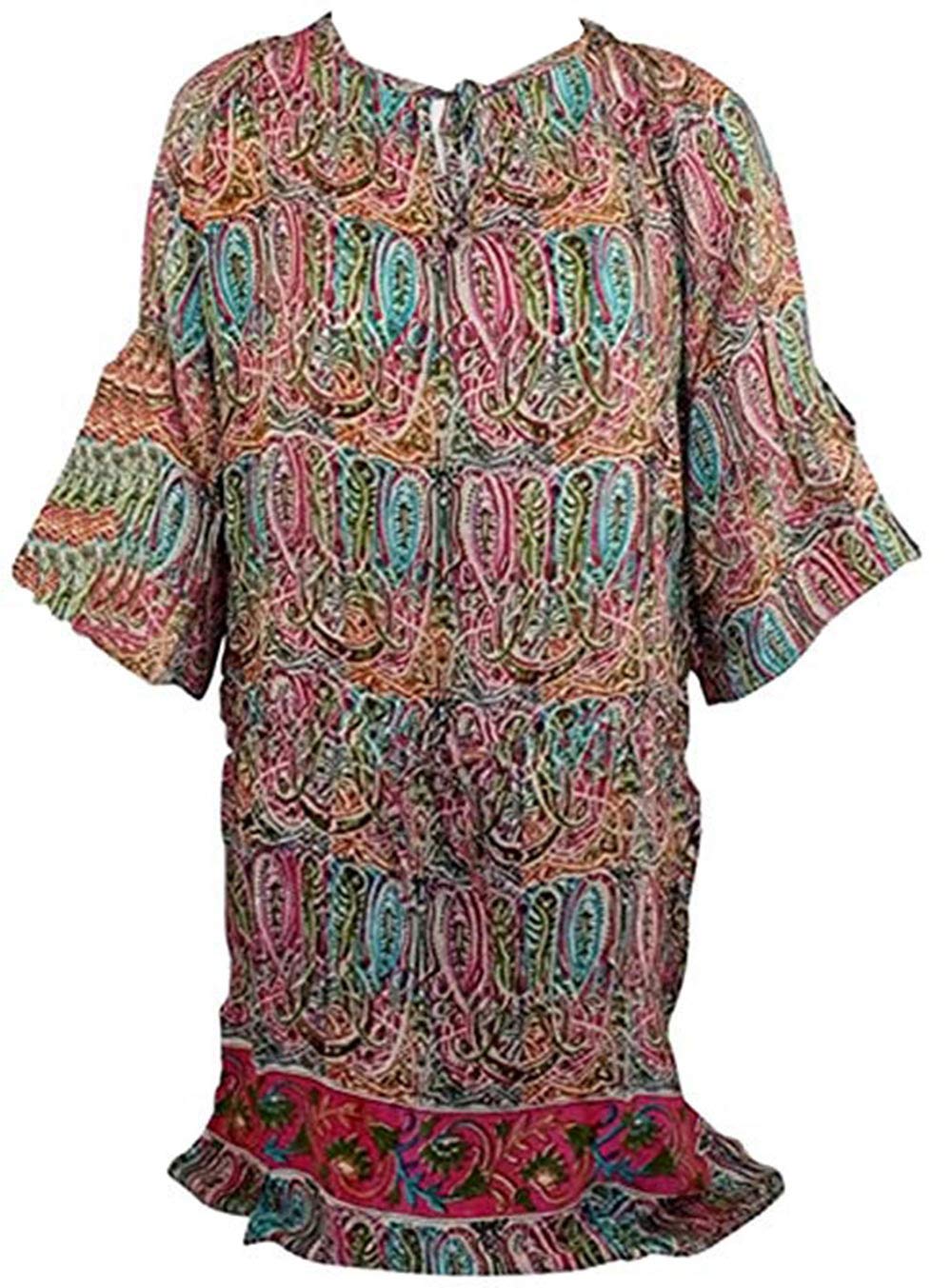 Tolani Women's Alexandria Flared Tunic Top - Stylish Paisley Patchwork Print Blouse for Casual Wear, Office Outfits & Boho Chic Fashion
