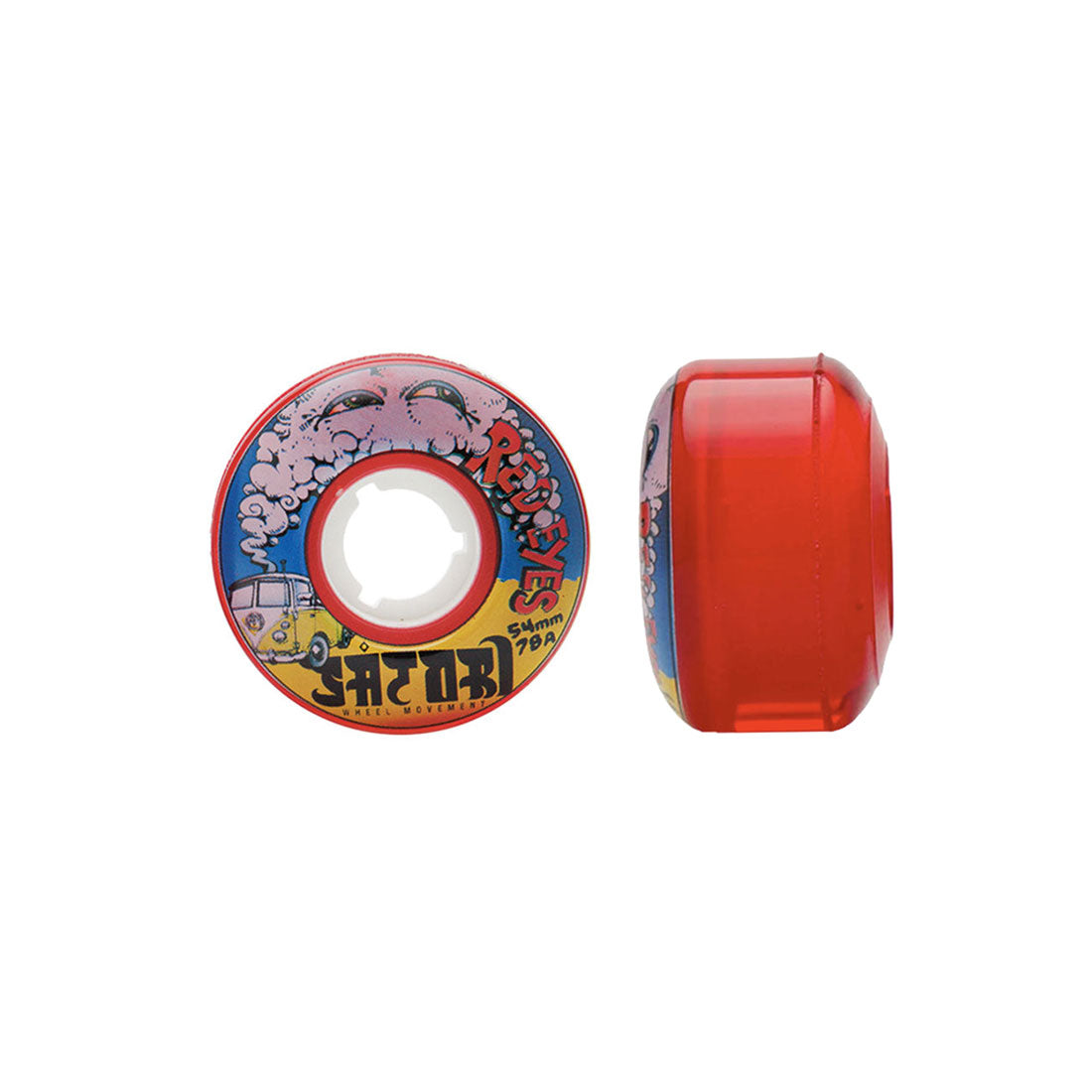 Satori Red Eye 54mm 78a 4pk Clear Red Longboard Wheels - High Performance Cruiser & Downhill Skateboard Wheels for Smooth Ride - Perfect for Street Skating, Park Riding & Long Distance Cruising