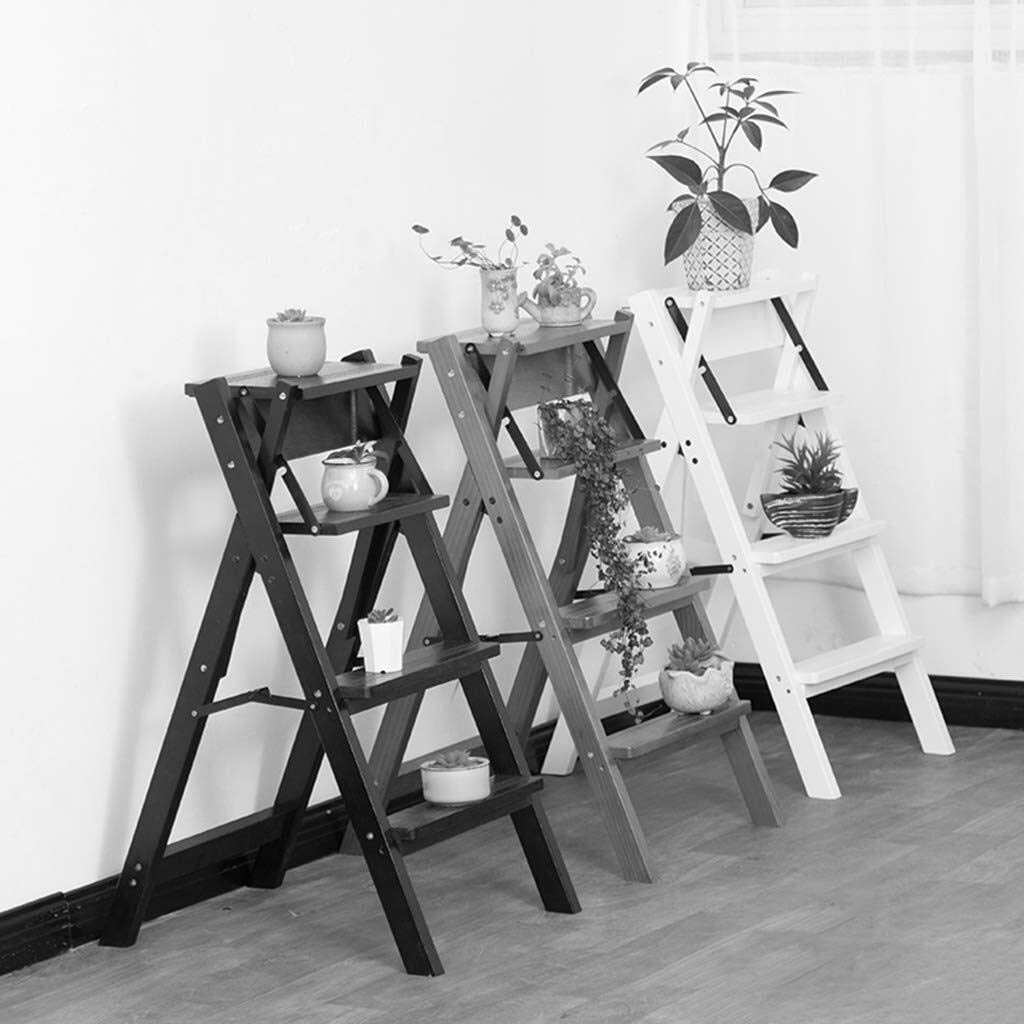 LUDIST 4-Step Wooden Folding Step Stool with Non-Slip Wide Pedal - Solid Wood Indoor Climbing Stool, Multi-Purpose Storage Shelf for Home, Kitchen, Bathroom & Flower Display