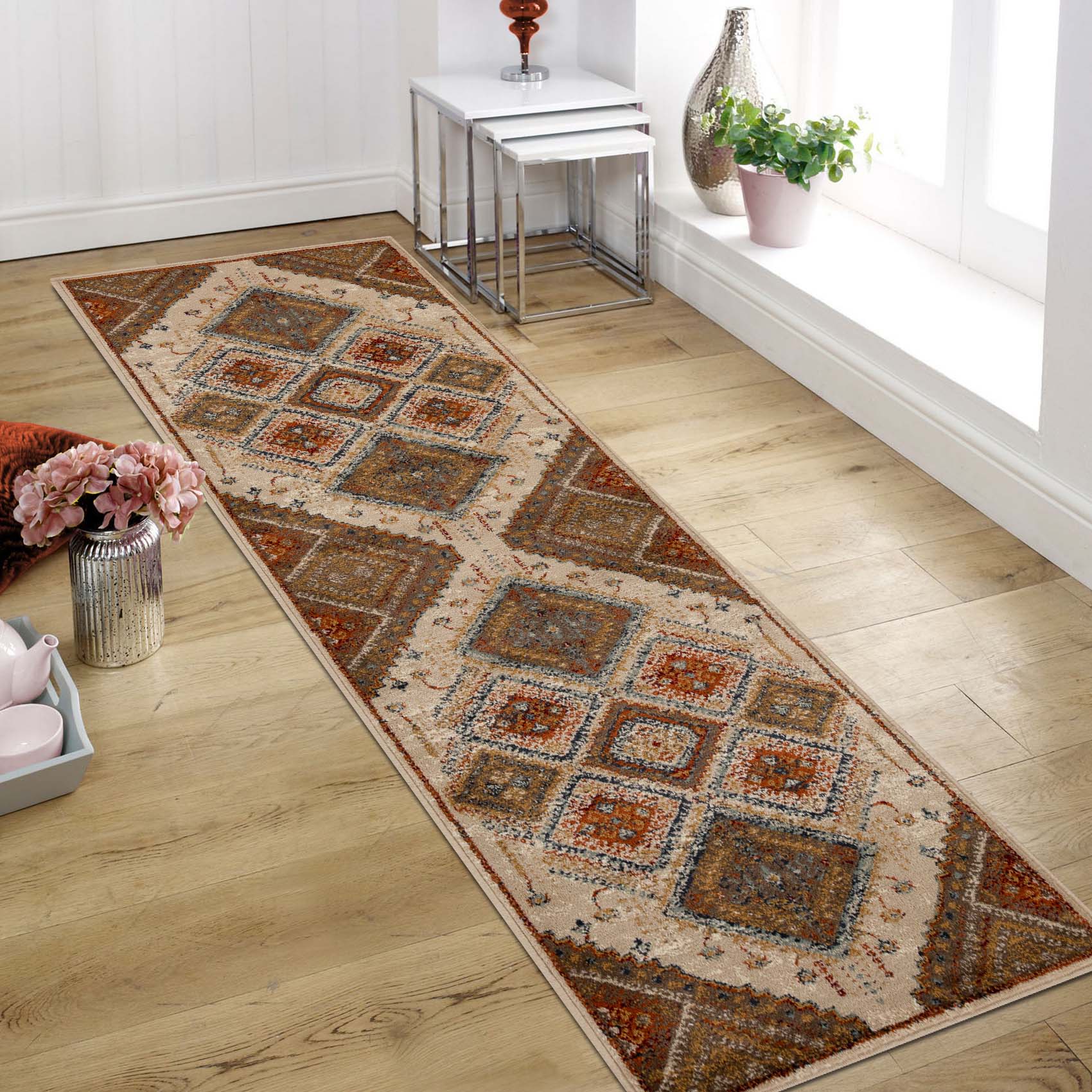 Poway Geometric Medallion Indoor Area Rug - Non-Slip Modern Bohemian Design Rug for Living Room, Bedroom, and Office Decor
