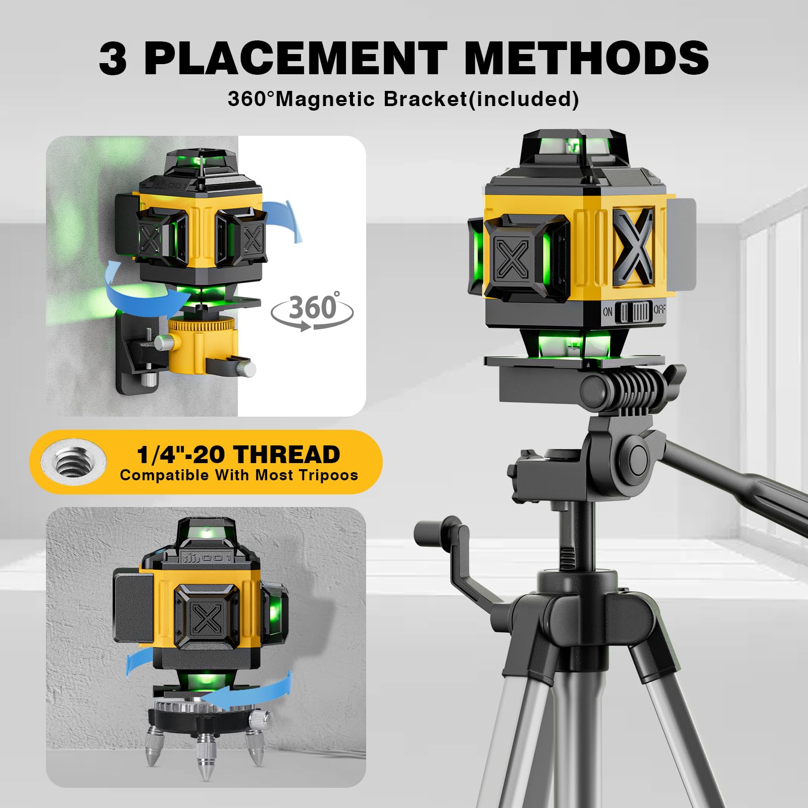 Alloyman 16-Line Self-Leveling Green Laser Level with 4x360° Coverage, 2 Rechargeable Batteries, Wall Mount & Remote Control - Perfect for Indoor/Outdoor Construction, Renovation, Tile Alignment & DIY Projects