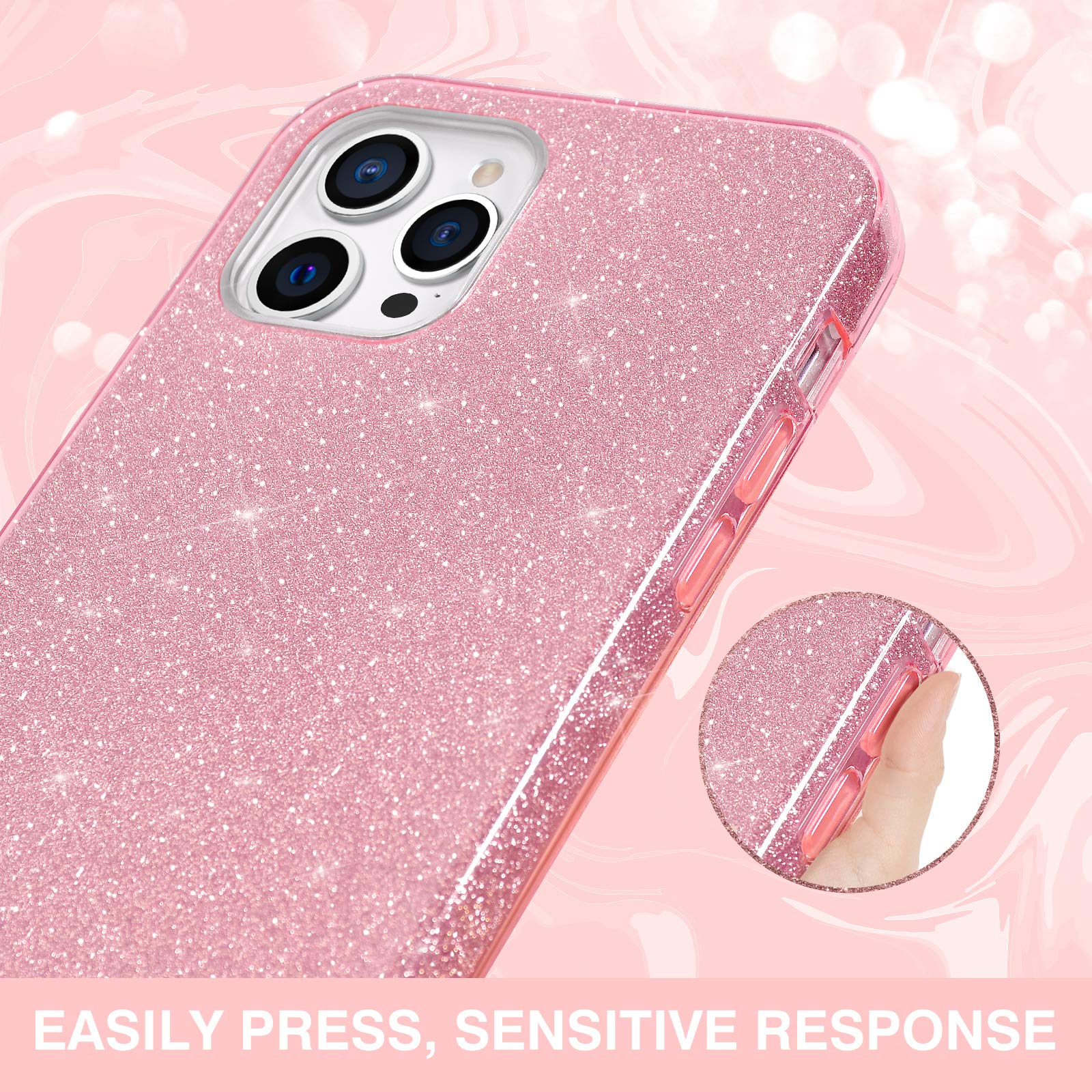 MILPROX Sparkly Glitter Shiny Gel Case for iPhone 12 & 12 Pro (2020) - Pink | Protective Bling Phone Cover for Women, Girls | Perfect for Parties, Daily Use & Gift Giving