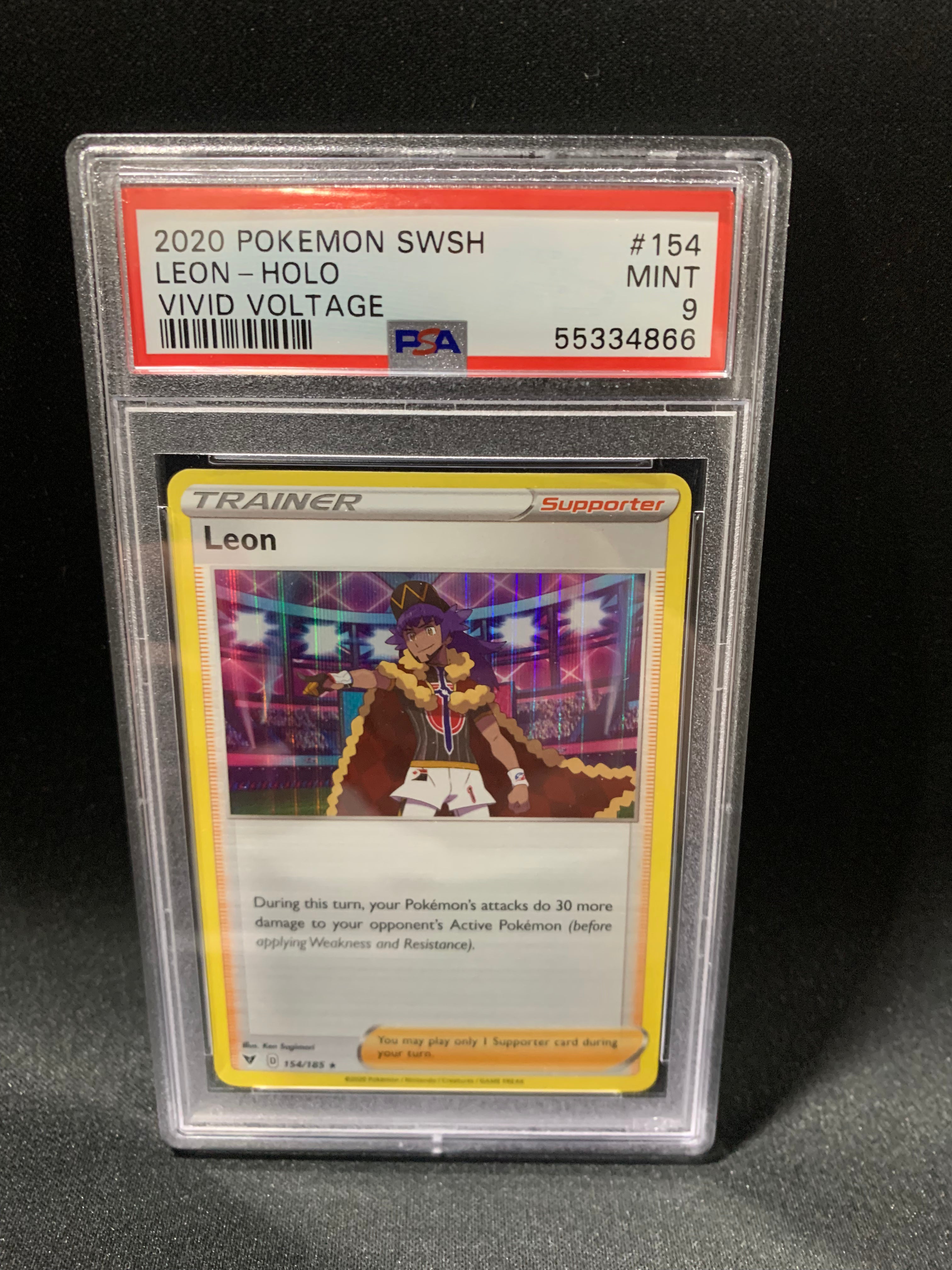 2020 Pokemon Sword & Shield Vivid Voltage Leon Holo #154 PSA Mint 9 - Rare Trading Card for Collectors & Competitive Play