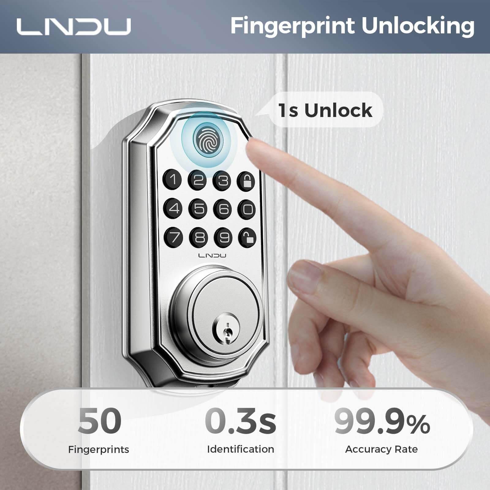 Smart LNDU D280 Keyless Entry Door Lock - Fingerprint, App Control, Auto-Lock - Secure Your Home, Office & Vacation Rental