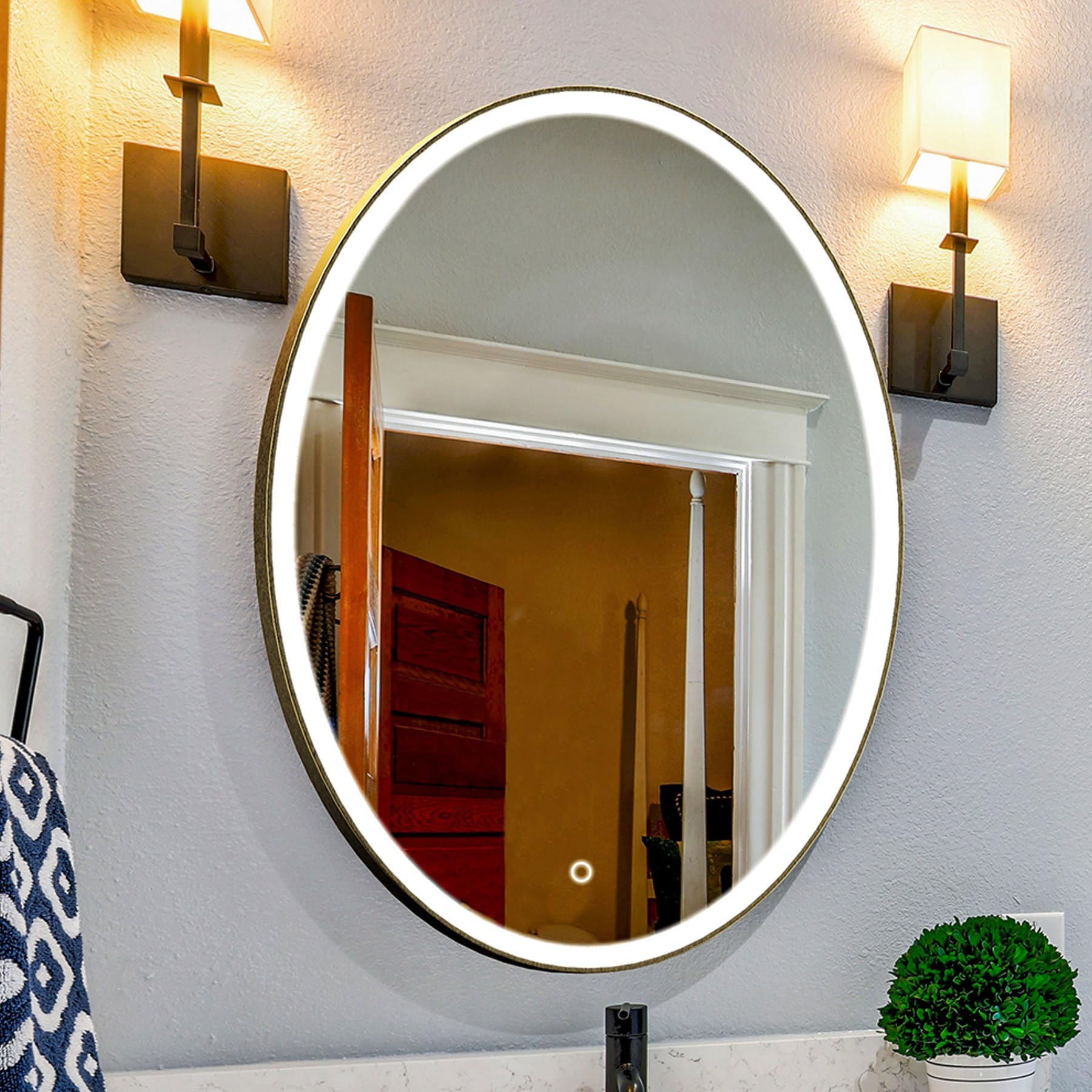 LEDMyplace 24x32 Inch Oval LED Bathroom Mirror with Adjustable CCT (3000K/4000K/6000K), Anti-Fog, High CRI 90+, Touch Control - Wall Mounted Vanity Makeup Mirror with Memory Function - Perfect for Modern Bathrooms, Dressing Rooms & Makeup Studios