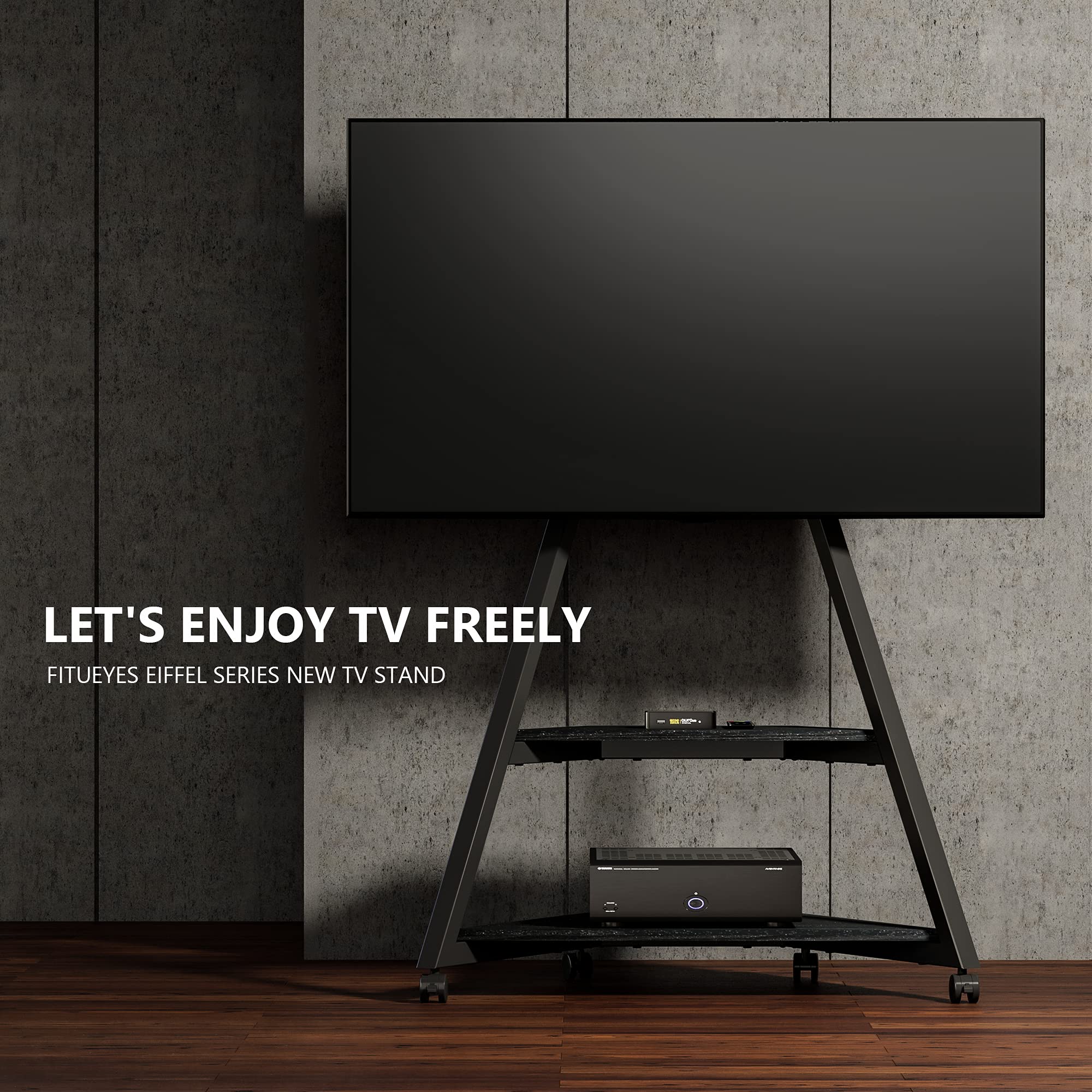 FITUEYES Universal TV Stand for 43-75 Inch TVs - Modern Swivel Tilt Floor TV Cart with Height Adjustment & Cable Management - Eiffel Series Entertainment Center for Living Room, Bedroom, Home Theater