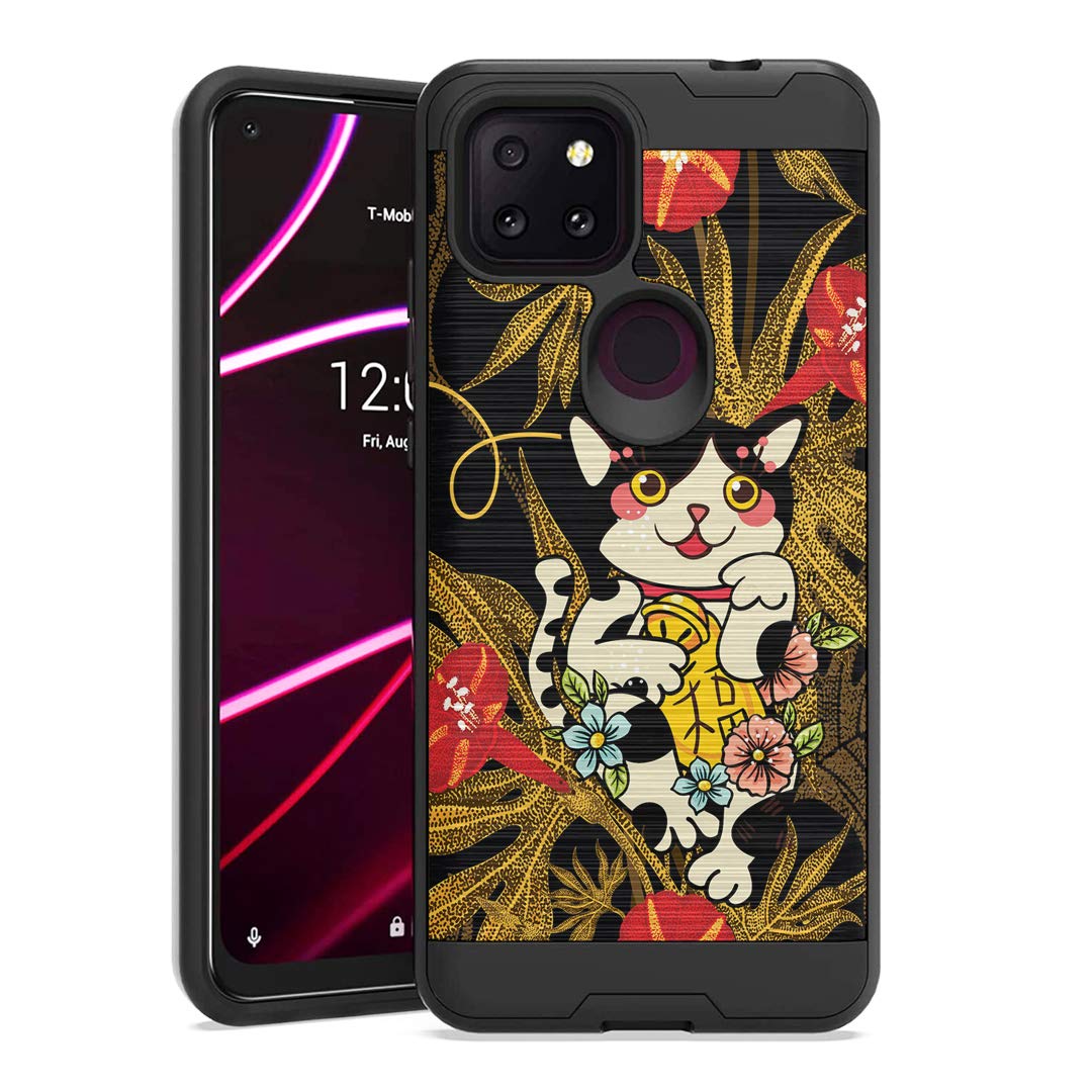 T-Mobile Revvl 5G Case - Shockproof Hybrid Cover with Brushed Texture | Stylish Protection for Men & Women | Lucky Cat Design