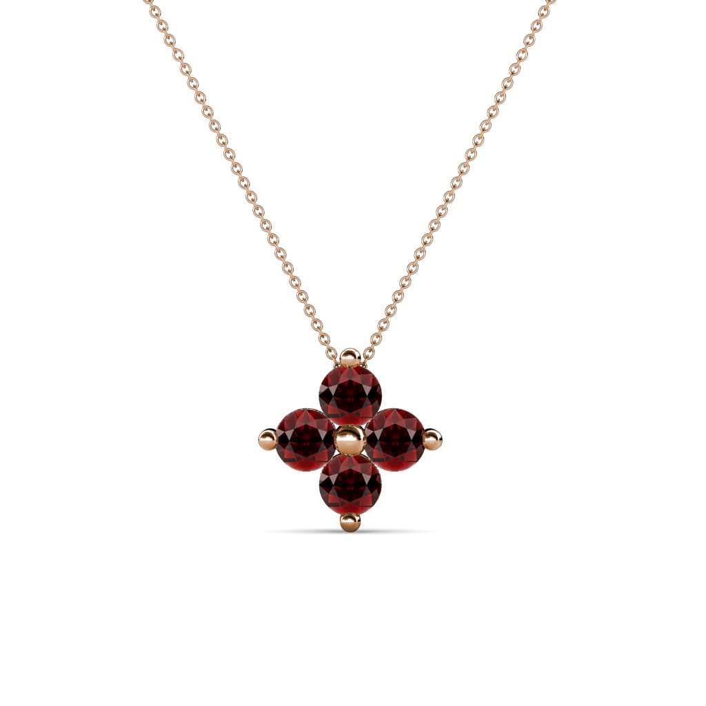 14K Rose Gold Floral Pendant with 0.34ctw Round Red Garnet Stones & 18