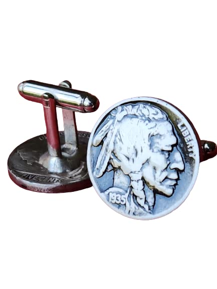 Authentic Buffalo Indian Head Nickel Coins (1930-1938) - Genuine Collectible Coin Cufflinks - Perfect Gift for Bison Lovers & Coin Collectors - Ideal for Weddings, Anniversaries, and Western-Themed Events