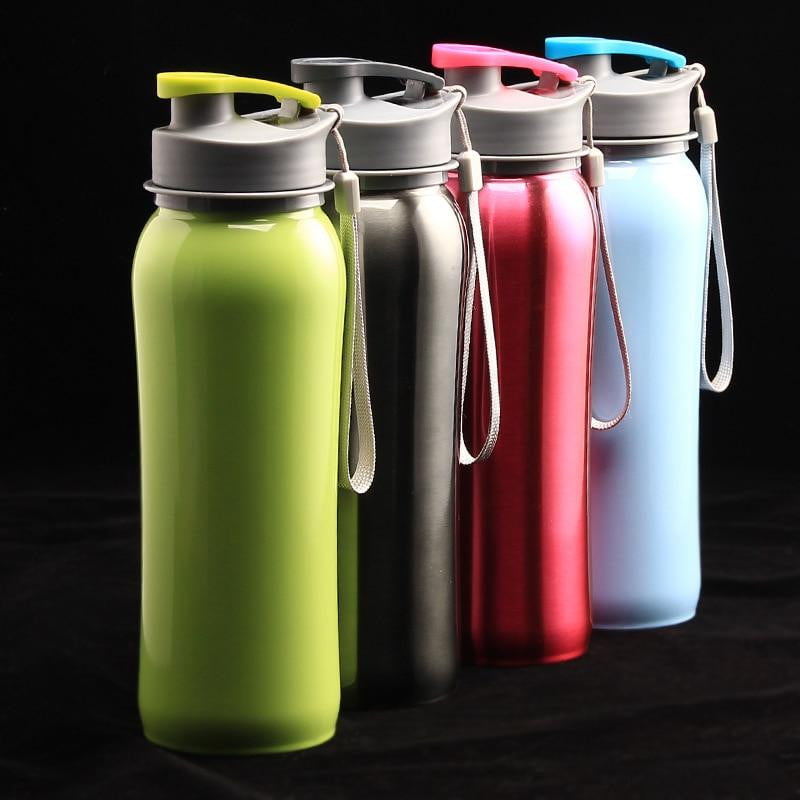 800ml 304 Stainless Steel Single Wall Water Bottle - BPA Free Spring Lid with Portable Rope - Ideal for Hiking, Gym & Outdoor Sports - Leak Proof & Durable