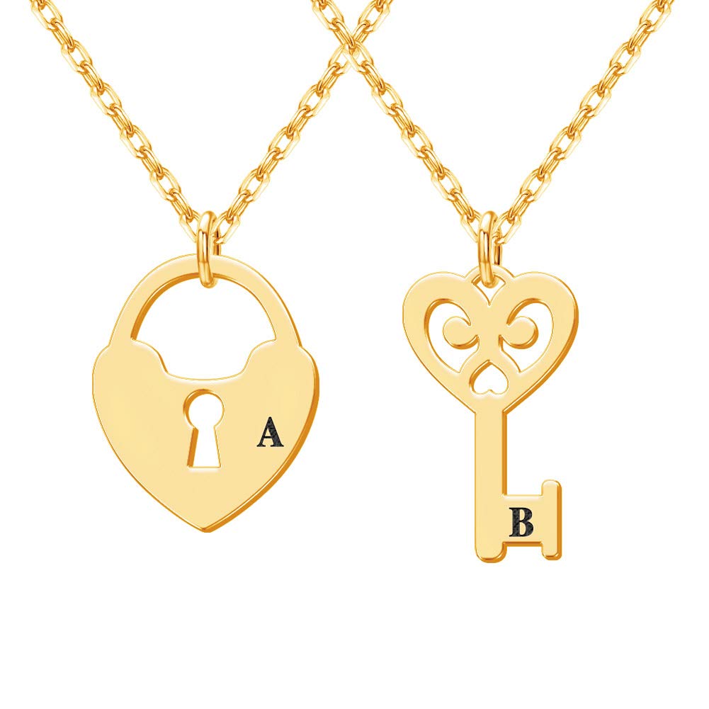 Custom Engraved Heart Key Necklace - Personalized Name Lock Key Pendant Jewelry for Couples | Romantic Anniversary Gift for Her, Wedding Present for Him - Perfect for Valentine's Day, Birthday & Special Occasions