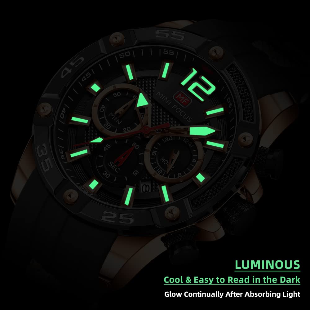Stylish Mini Focus Men's Watches - Chronograph, Waterproof, Luminous, Calendar & 24-Hour Display with Silicone Band | Perfect for Casual Wear, Outdoor Activities & Everyday Use