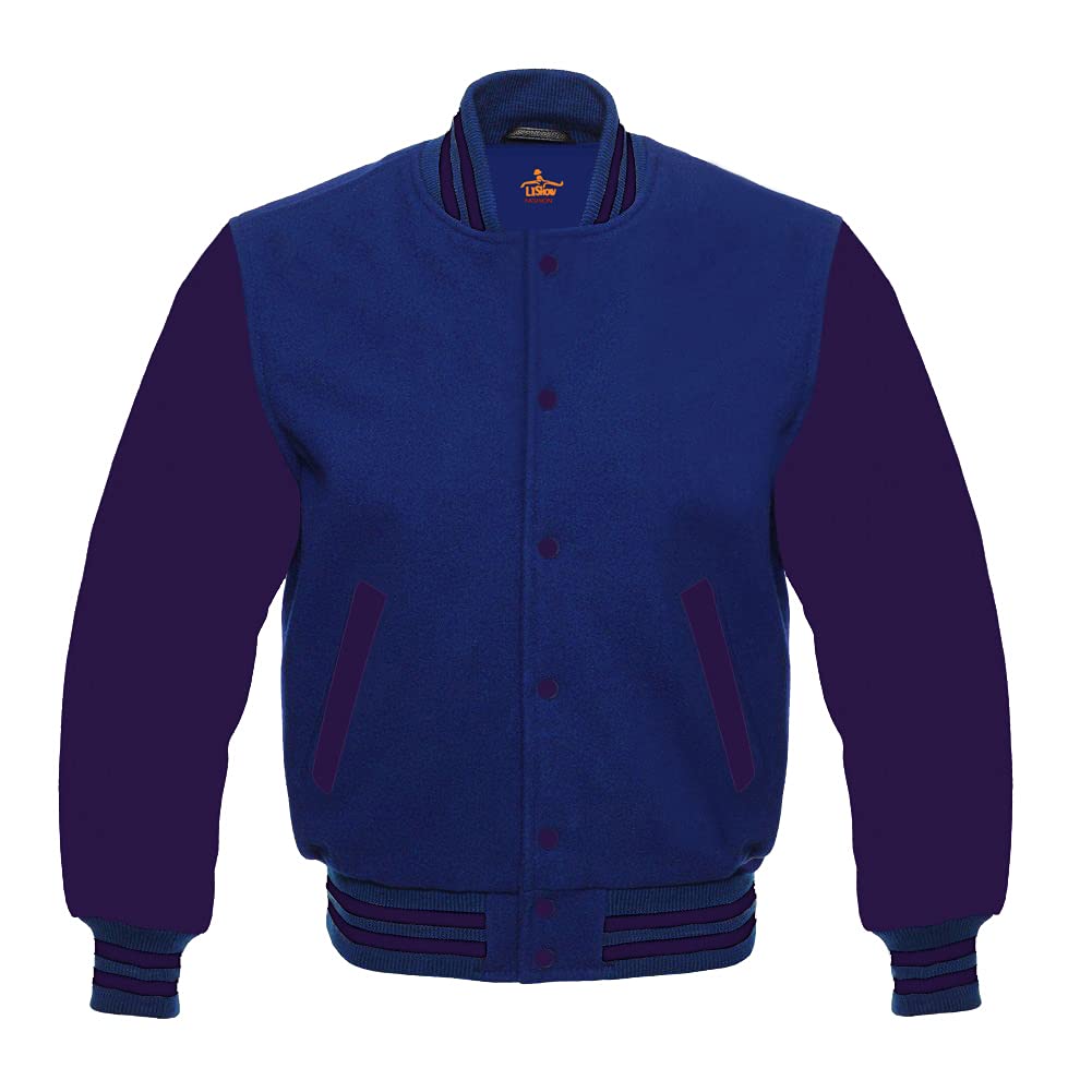 Men's Varsity Baseball Letterman Jacket - All Wool Bomber Style with Purple Sleeves for School & Sports | Perfect for Baseball Games, College Events & Casual Wear