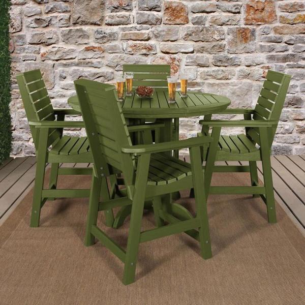 Weatherly Outdoor 5-Piece Round Counter Height Dining Set - Patio, Garden, Poolside & Backyard Al Fresco Dining Furniture