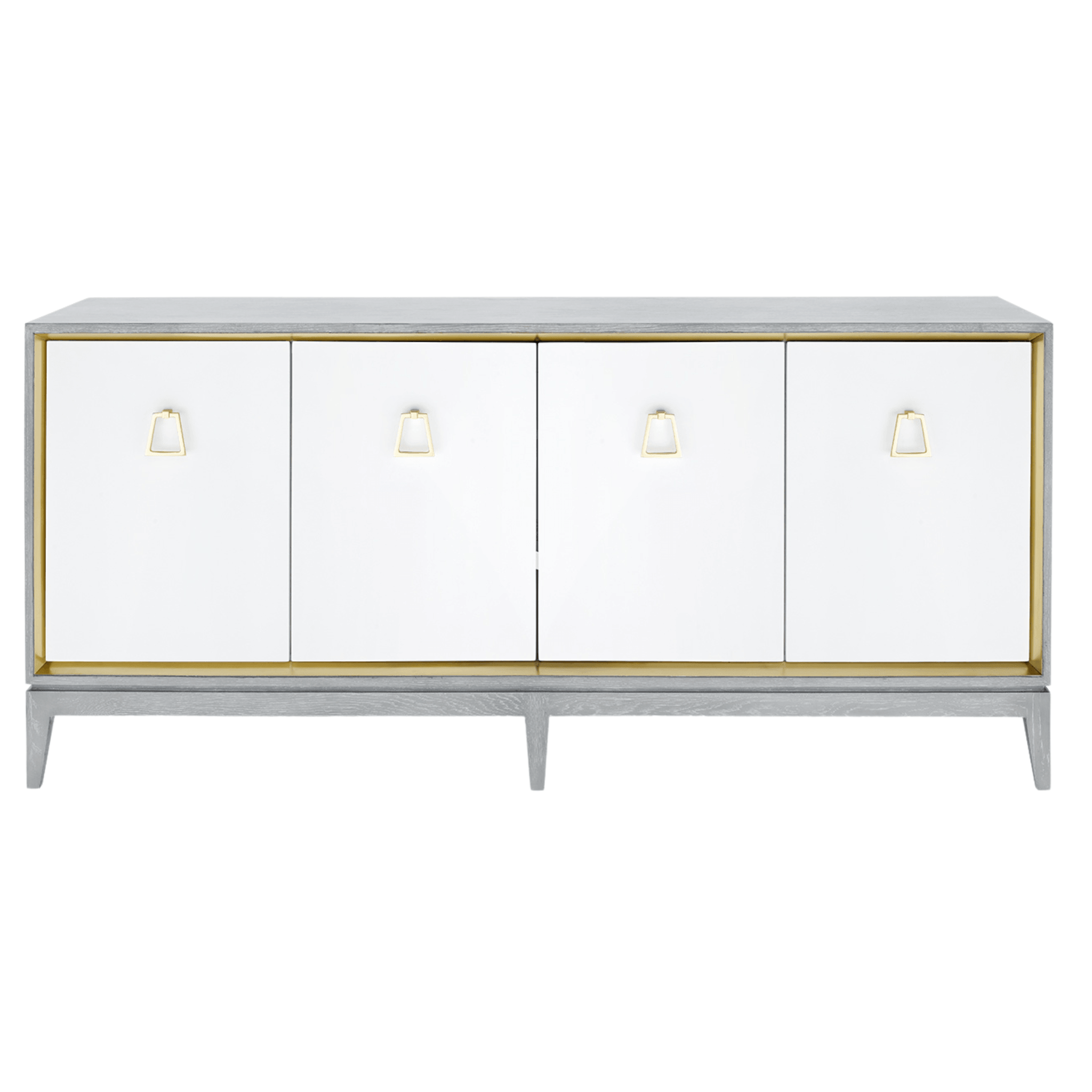 Soft Gray Cameron Four Door Cabinet - Stylish Storage Solution for Bedroom, Living Room, or Office Organization