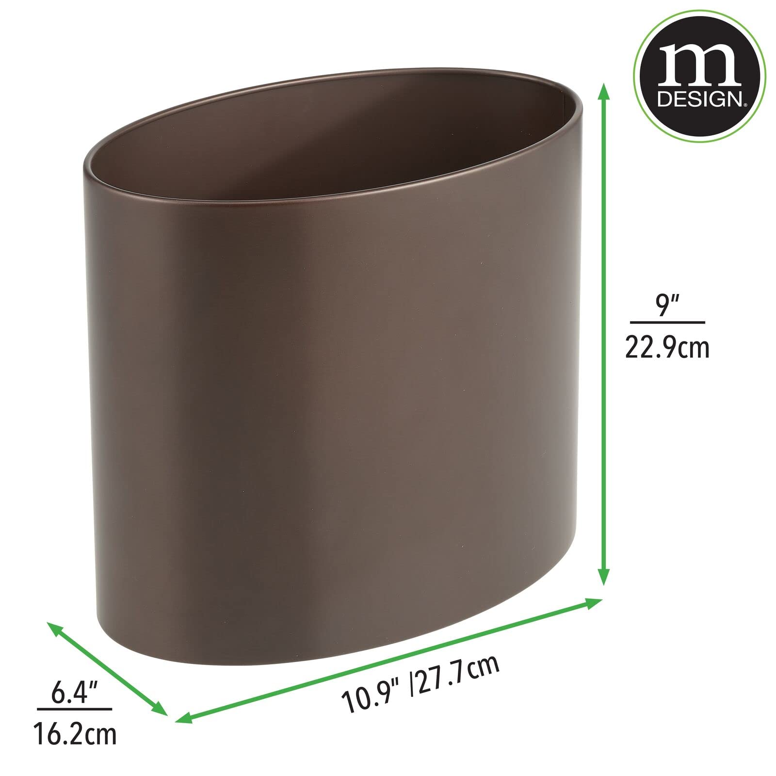 mDesign Stainless Steel Metal Oval Trash Can - 7.9L/2.09G Waste Basket for Bathroom, Bedroom, Kitchen & Office - Bronze Mirri Collection - Perfect for Recycling & Waste Disposal in Small Spaces