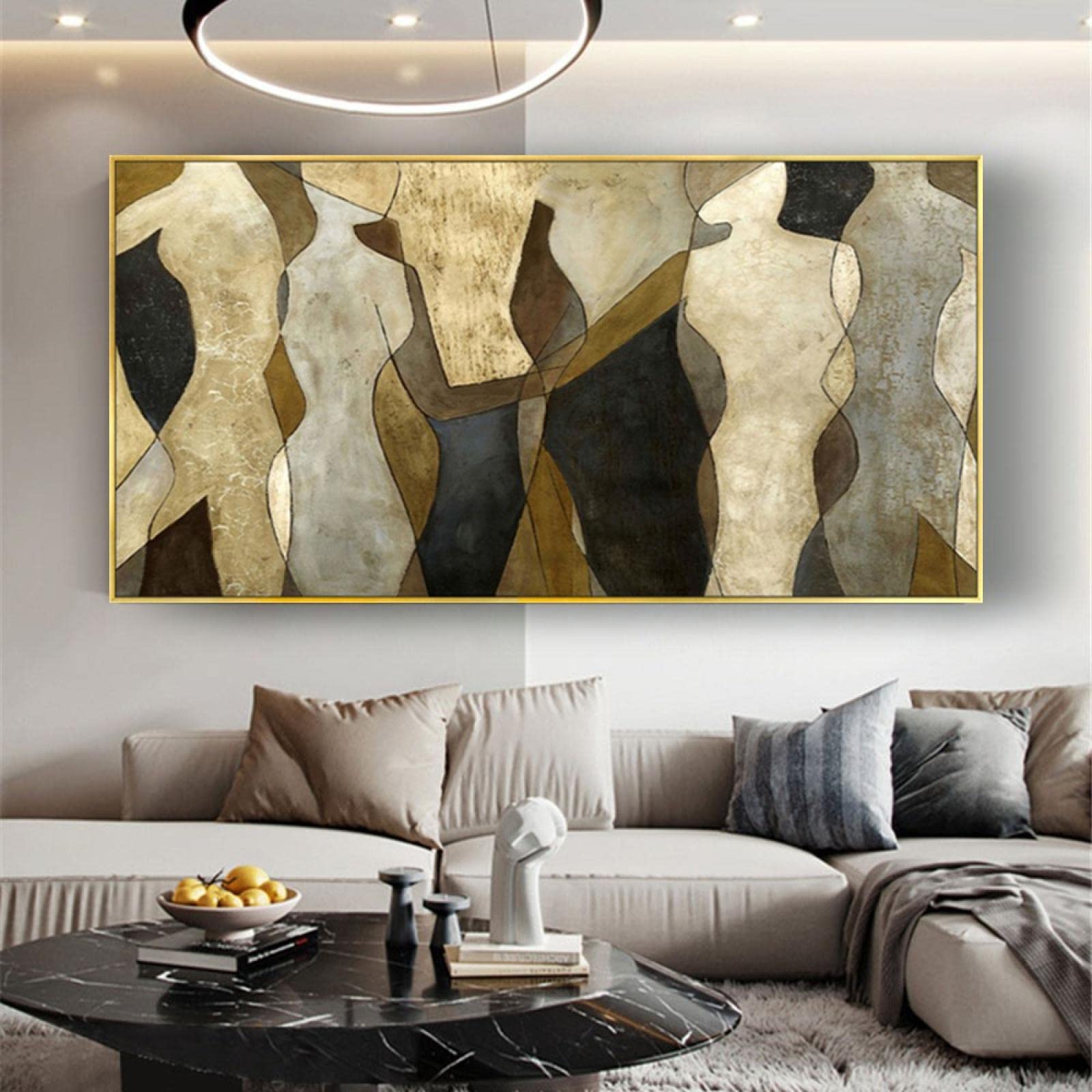 Large Modern Mural Oil Painting - Brown Gold Bronze Wall Art - Framed Canvas Painting 86x175cm (34x69in) - Elegant Home Decor for Living Room, Bedroom & Office - Perfect for Modern Interior Design & Luxury Spaces