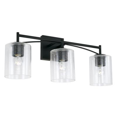 Steven Matte Black Vanity Light - Modern Bathroom Wall Sconce with Clear Glass Shades, Perfect for Makeup Mirror Lighting and Powder Room Decor (Set of 2)